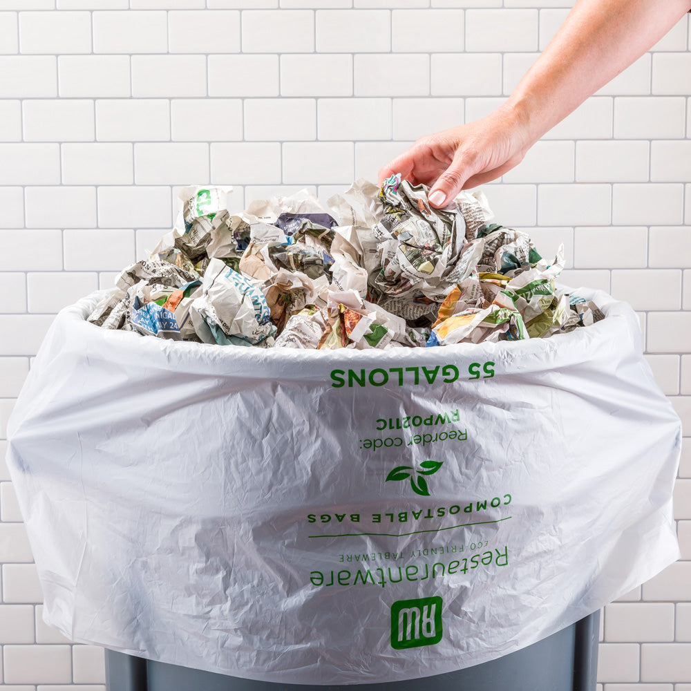 Eco-Friendly 55 Gallon Clear Compostable Trash Bags - 100 Count Biodegradable Plastic Can Liners for Kitchen, Yard Waste & Commercial Use