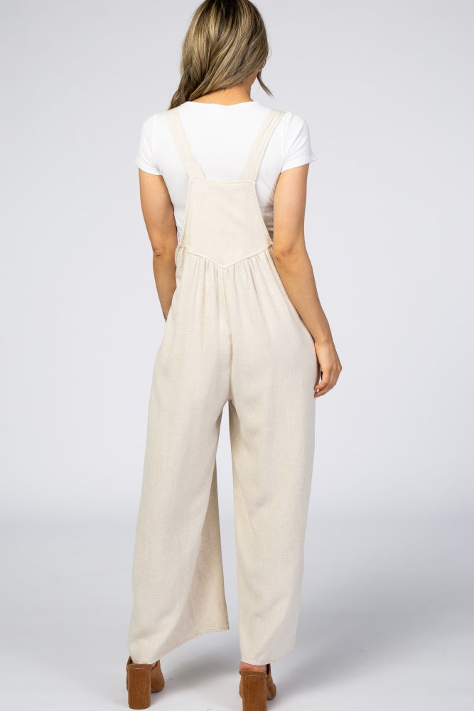 Women's Beige Linen Overalls - Comfortable Jumpsuit with Pockets for Gardening, Casual Outings & Summer Fashion