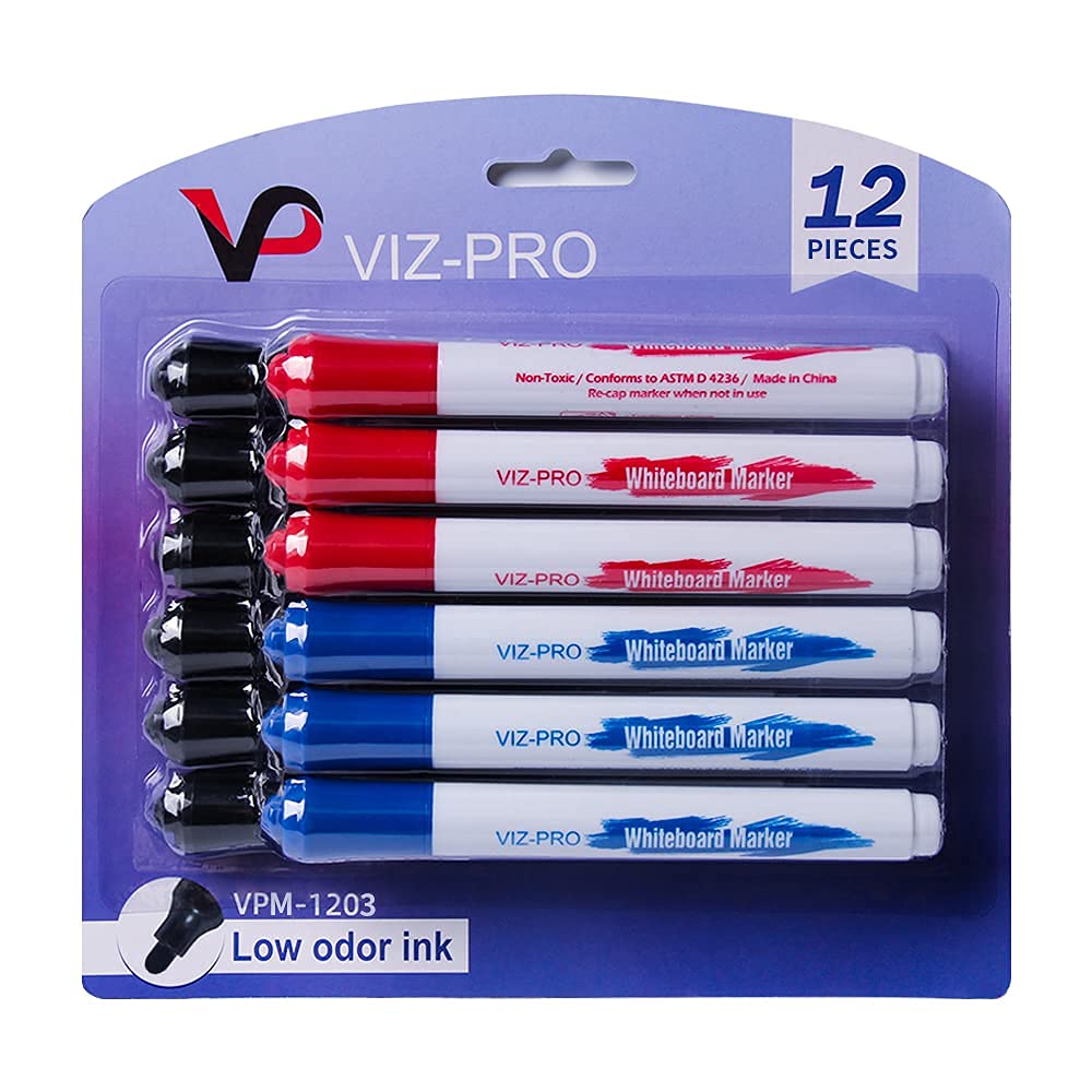 VIZ-PRO 48x24 Inch Double-Sided Magnetic Whiteboard - Aluminum Frame with Stand, Includes 12 Dry Erase Markers & 3 Erasers - Perfect for Office Meetings, Classroom Teaching & Home Organization