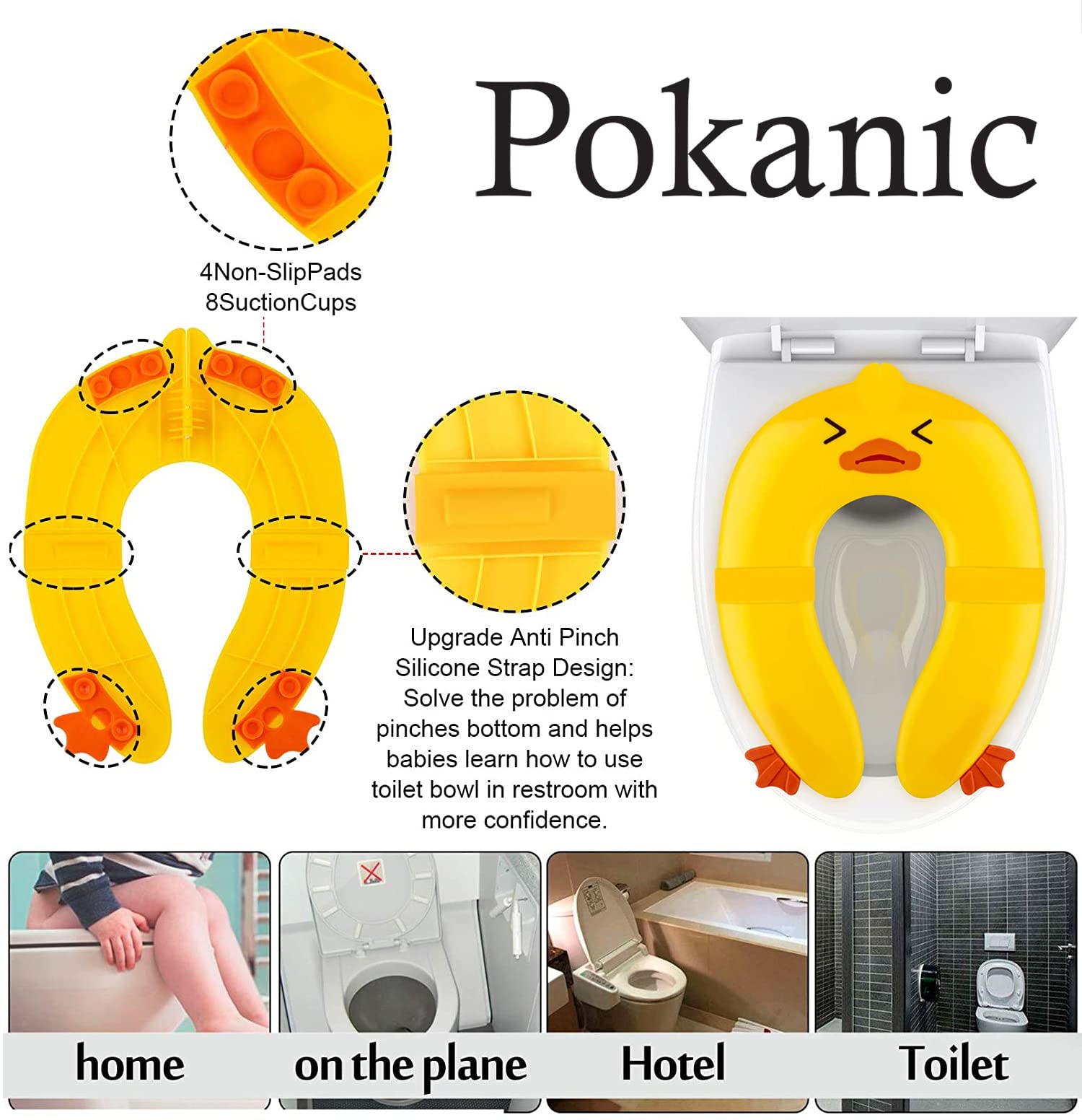 Portable Folding Non-Slip Silicone Toilet Training Seat Cover for Kids - Travel Potty Seat with Carry Bag (Yellow Duck Design) | Perfect for Toddlers, Home & Travel Use