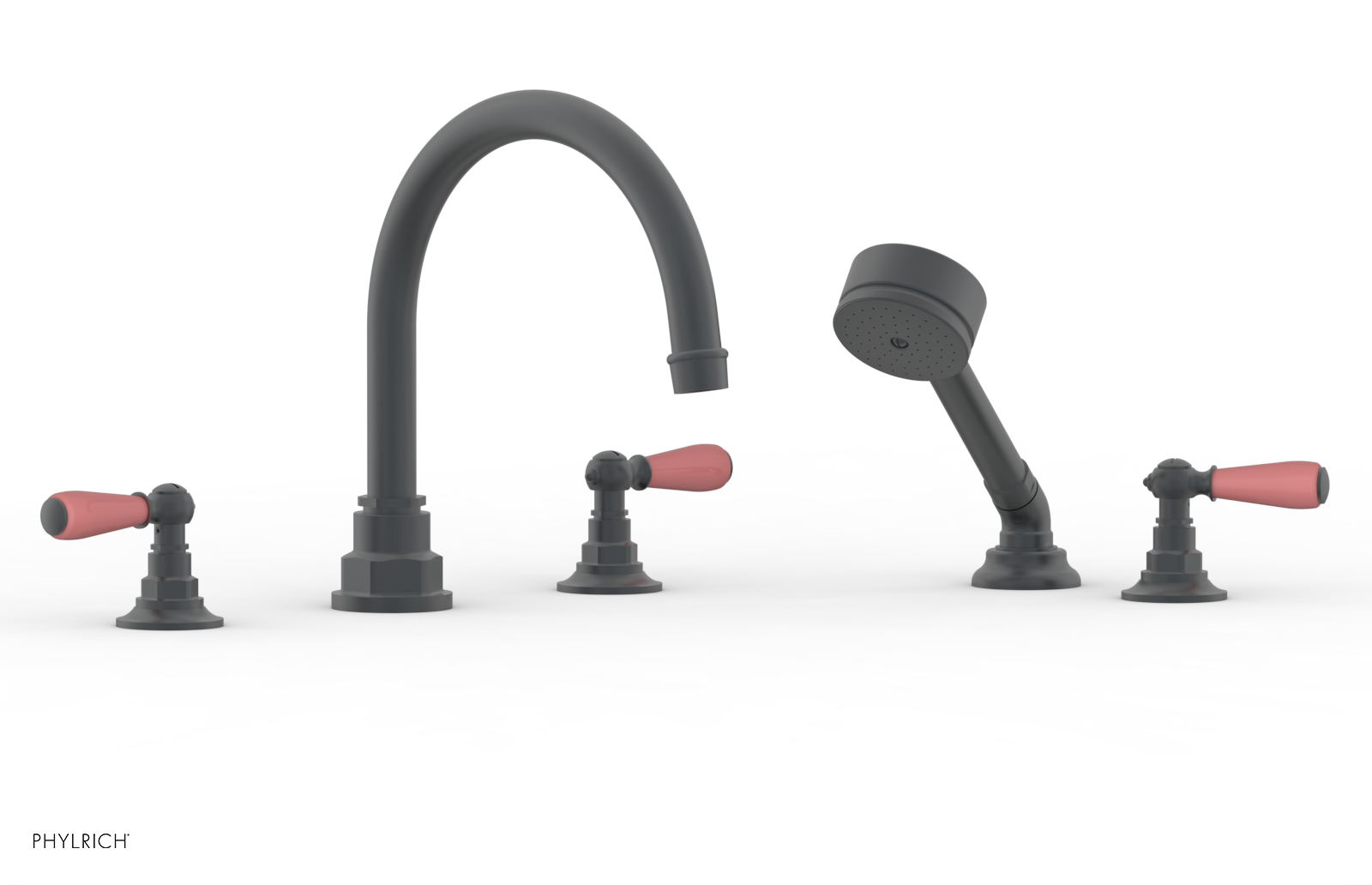 Jamestown Deck Tub Set with Hand Shower & Lever Handles - Pink Accent Bathroom Fixture (Model 165-49) | Perfect for Modern Bathroom Renovations & Spa-Like Relaxation