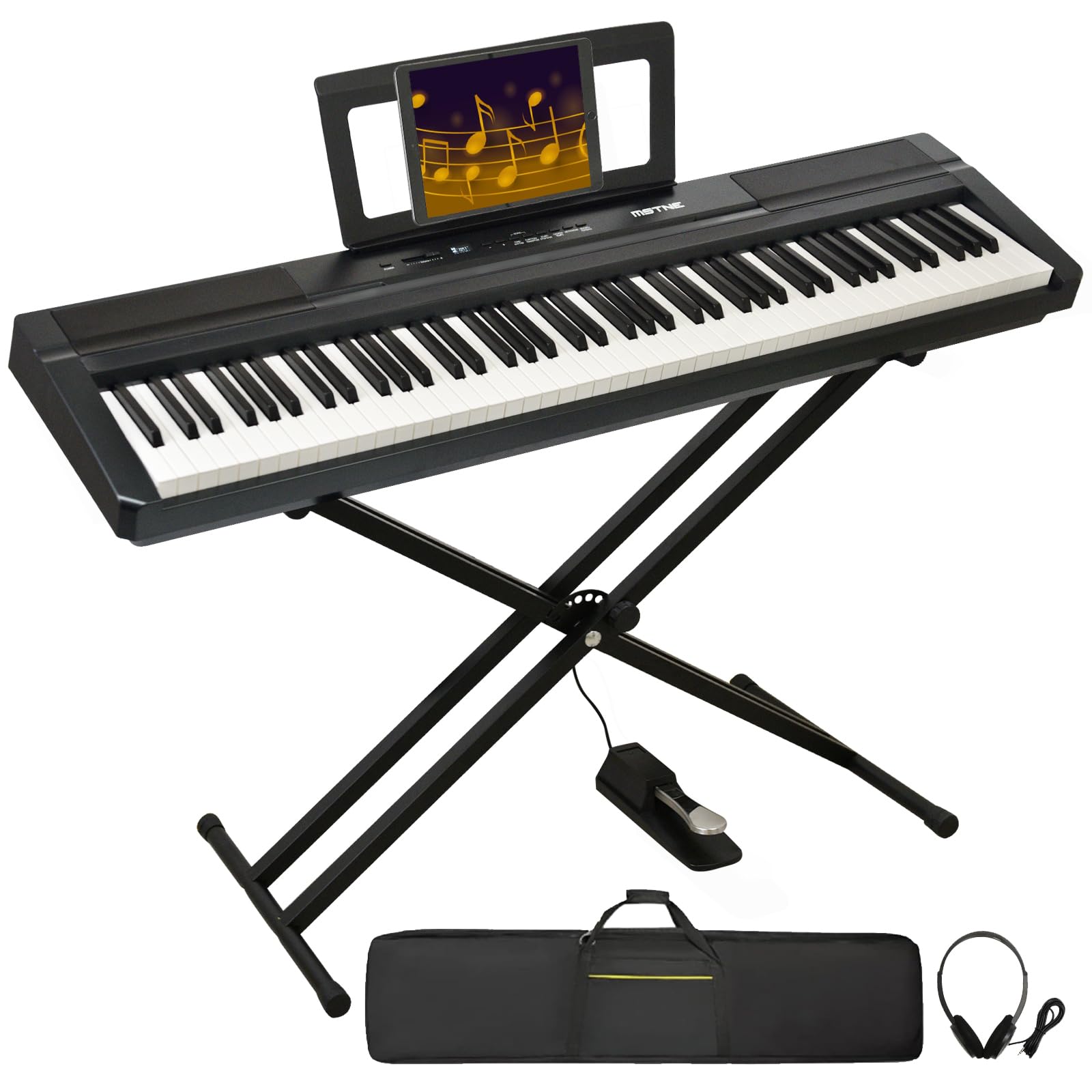 88-Key Weighted Digital Piano with Hammer Action - Full Size Keyboard, 2x30W Speakers, Adjustable Stand, Sustain Pedal & Carrying Case - Perfect for Home Practice, Studio Recording & Live Performances (Black)