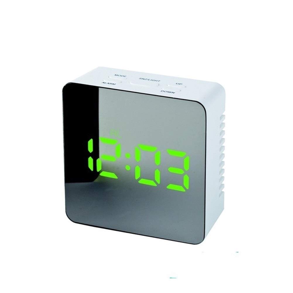 **Square Green LED Alarm Clock with Night Light, Thermometer & Digital Mirror - Multi-Function Bedside Desk Clock for Bedroom, Office & Travel - Perfect for Nighttime Reading & Temperature Monitoring**