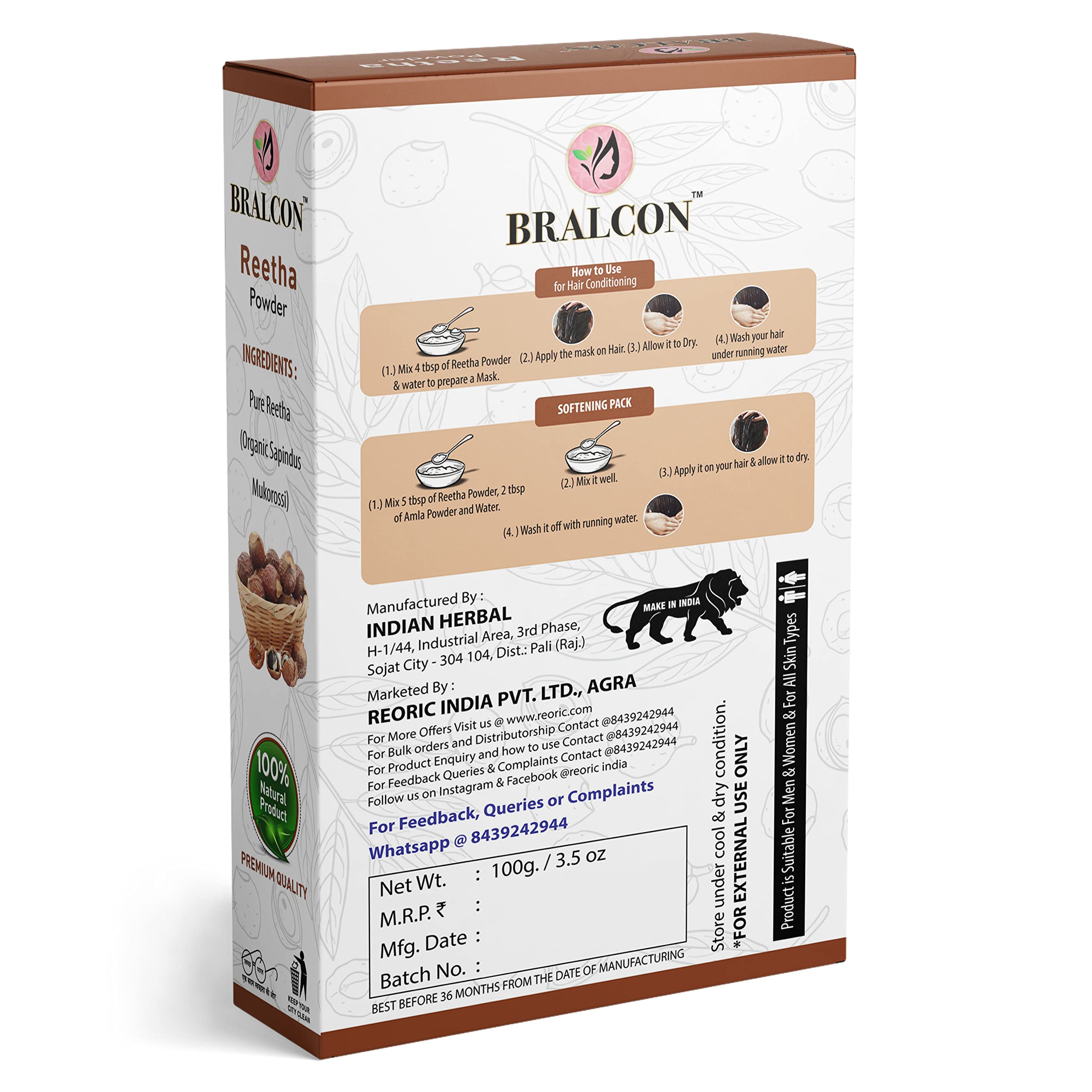 BRALCON Organic Hair Care Powder Combo - 600g (6 x 100g) | Amla, Reetha, Shikakai, Bhringraj, Neem Leaf & Multani Mitti Powder | Promotes Hair Growth & Healthy Scalp | Natural Solution for Dandruff, Hair Fall & Shine | Perfect for DIY Hair Masks & Ayurvedic Treatments
