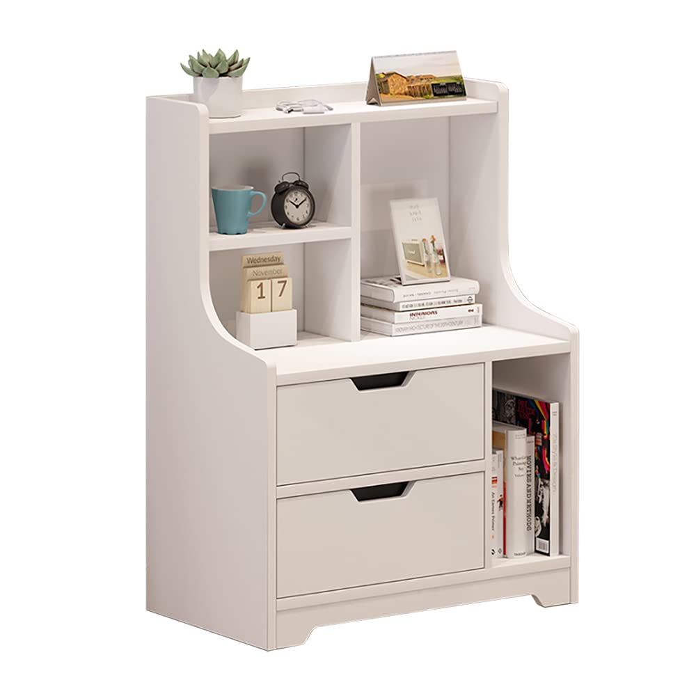 White MDF Bedside Table with Drawer - Multifunctional Storage Nightstand for Bedroom, Living Room & Home Office - Compact Side Table with Cabinet Space for Books, Lamps & Essentials