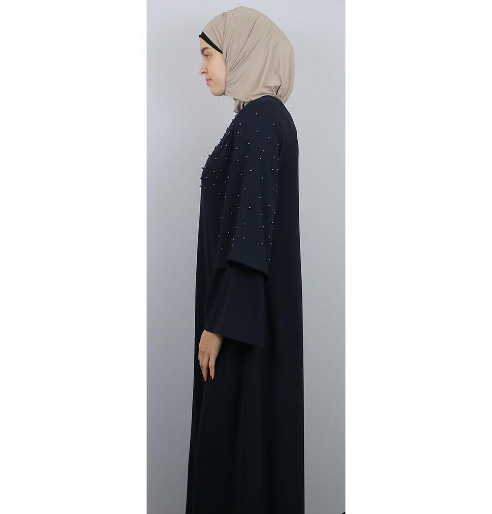Elegant Beaded Ferace Abaya 309 - Navy Blue Islamic Prayer Dress for Women | Perfect for Eid, Ramadan & Special Occasions