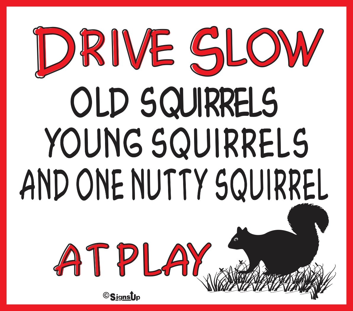 Drive Slow Nutty Squirrel Sign - Funny Squirrel Crossing Road Caution Sign for Home & Garden Decor - Perfect for Driveways, Parks, and Wildlife Areas