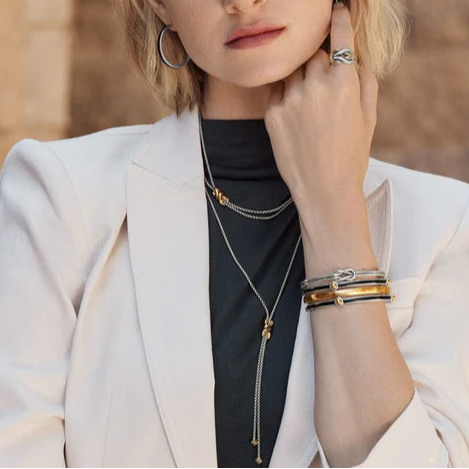 Brighton Interlok Twist Two Tone Lariat Necklace - Elegant Gold & Silver Layered Chain for Women | Perfect for Date Night, Office Wear & Special Occasions