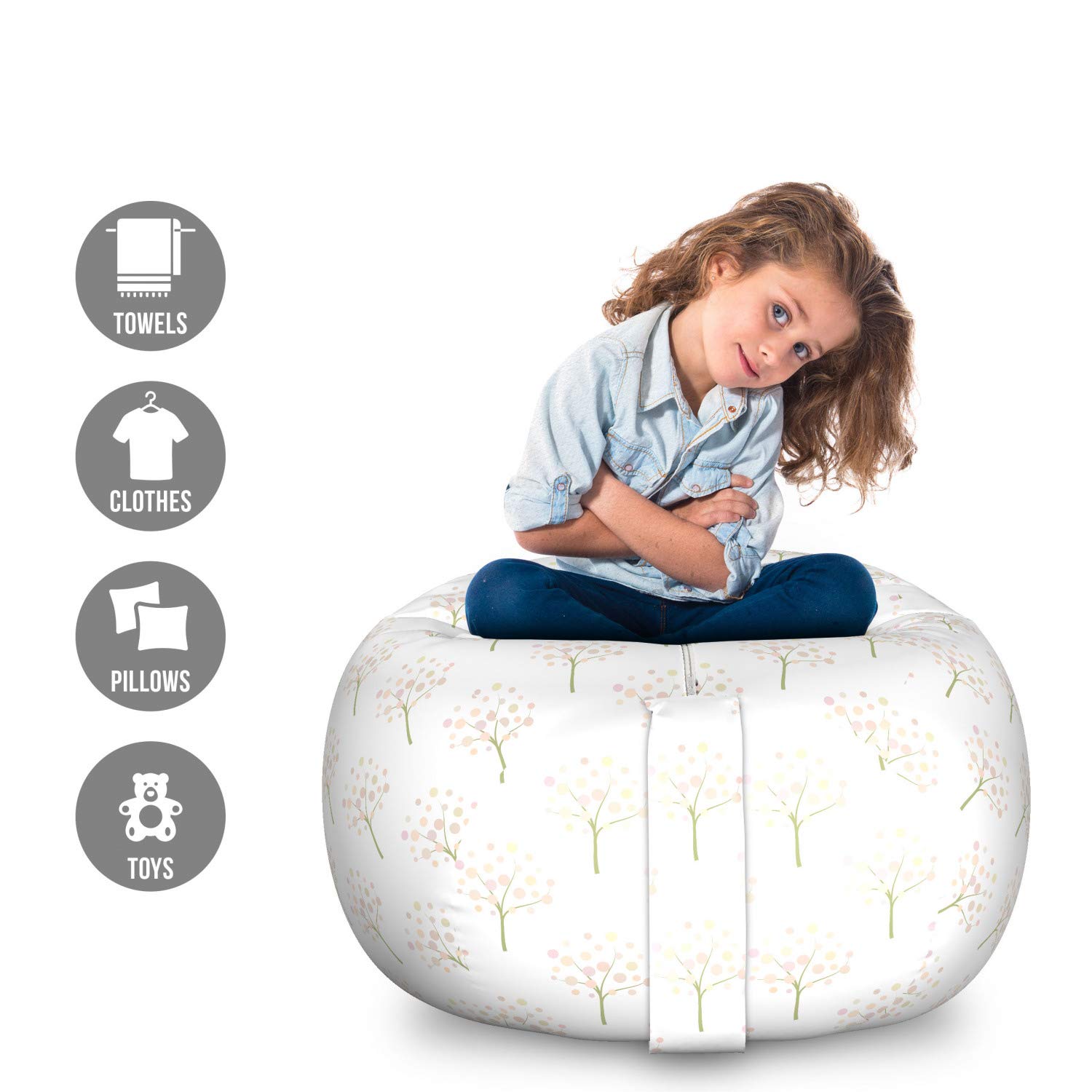 Ambesonne Pastel Storage Toy Bag Chair - Large Washable Stuffed Animal Organizer with Abstract Tree Design | Kids' Room Decor, Playroom Storage, Nursery Organization
