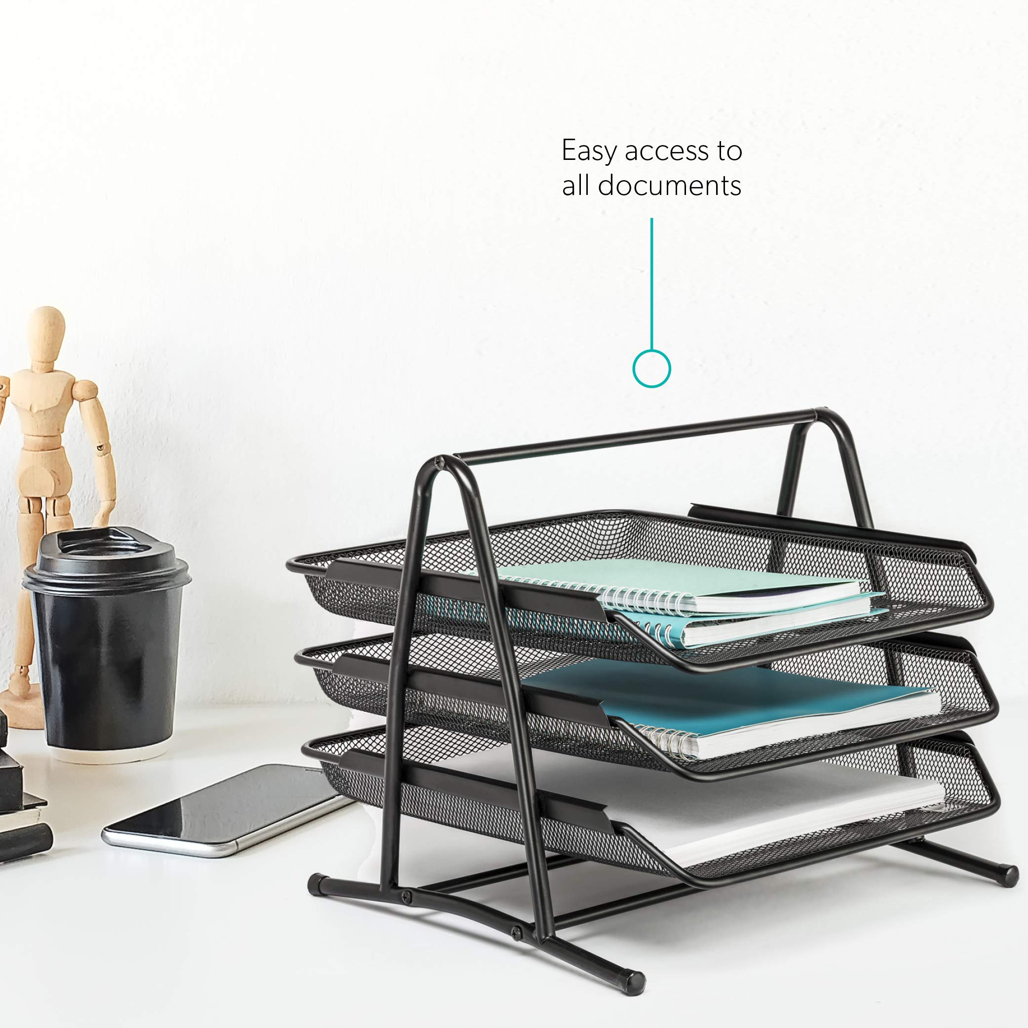 Mindspace 3-Tier Mesh Desk Organizer - Black Stackable Paper Tray & File Holder for Office Document Organization | Perfect for Home Office, Workstation, and School Desk Accessories