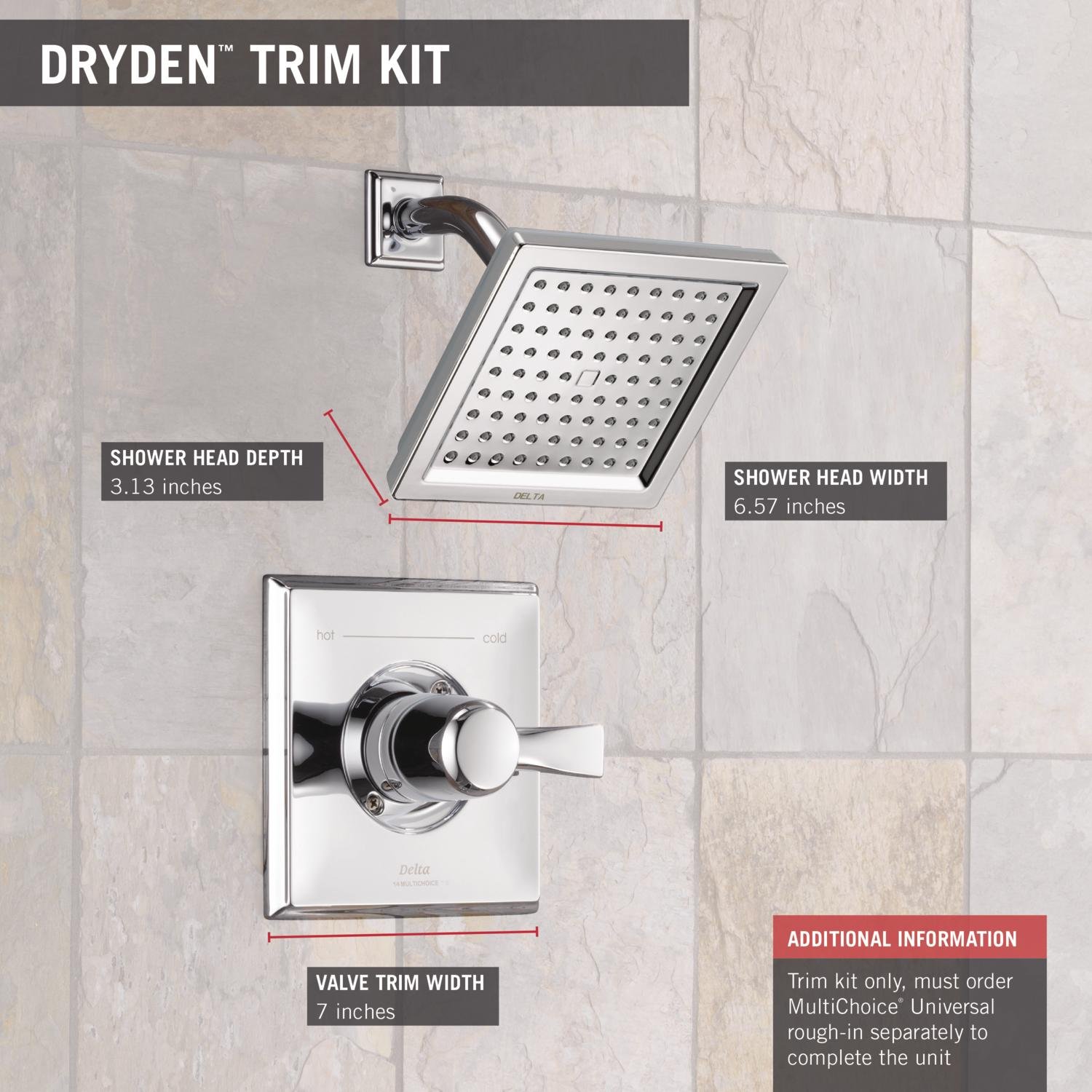Delta Dryden 14 Series Single-Function Shower Faucet Set with Full Body Spray Shower Head - Chrome Finish Shower Trim Kit T14251 (Valve Not Included) 7x7x7 Inches - Perfect for Modern Bathroom Renovations & Spa-Like Shower Experience