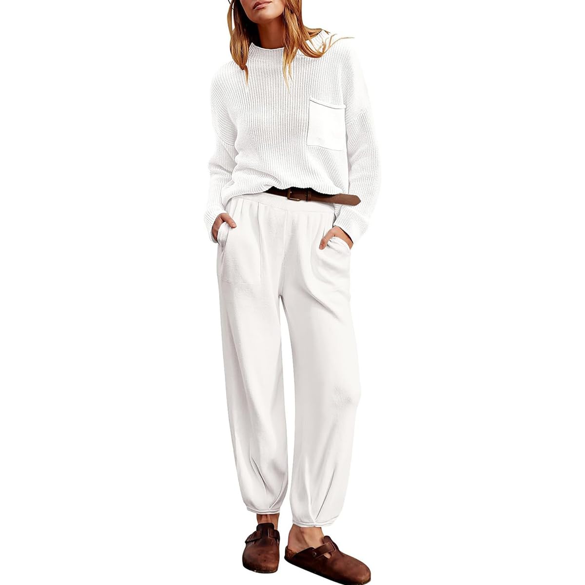 Lynkiss Women's 2-Piece Sweater Set - Knit Fall Pullover Top & Oversized Pants, Casual Lounge Wear & Tracksuit Outfit for Autumn | Cozy Homewear, Weekend Errands, Coffee Dates