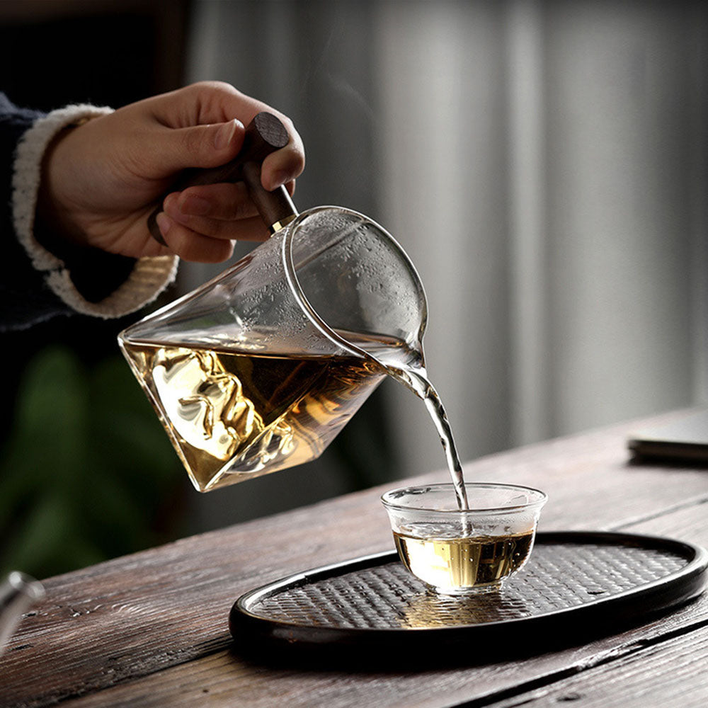 Premium Mountain Glass Fair Cup with Wooden Handle - Durable & Stylish Drinking Glass for Coffee, Tea, Cocktails - Perfect for Home, Office, Camping & Outdoor Use