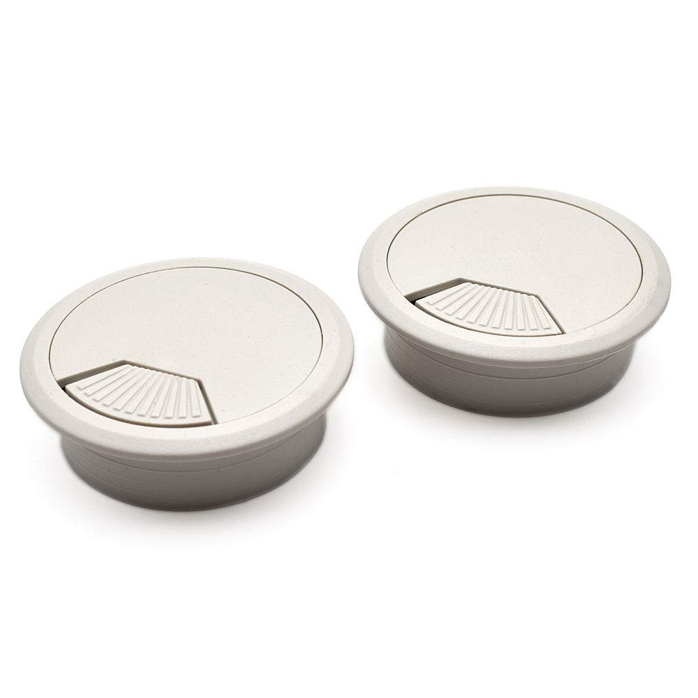 2 Inch (50mm) Grey Wire Grommets & Reusable Cable Ties Kit - ABS Plastic Desk Hole Cover & Cord Organizer for Computer Desk, Cabinet, Office (2pcs Grommets + 6pcs Ties) - Perfect for Cable Management & Workspace Organization