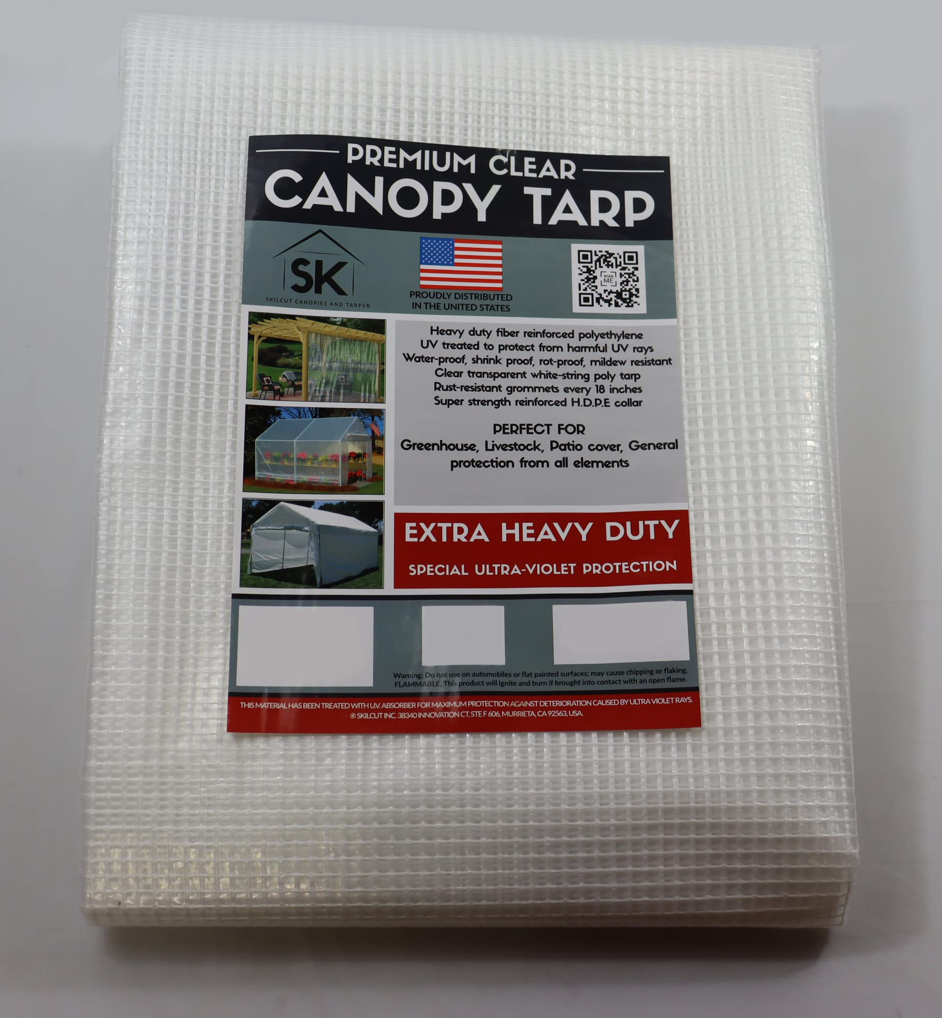 Skilcut Clear Extra Heavy Duty 16 Mil Poly Tarp - Fiber Reinforced Waterproof Cover for Greenhouse, Agriculture, Garden & Farm (12x14 ft) - Ideal for Plant Protection, Equipment Covering & Outdoor Shelter