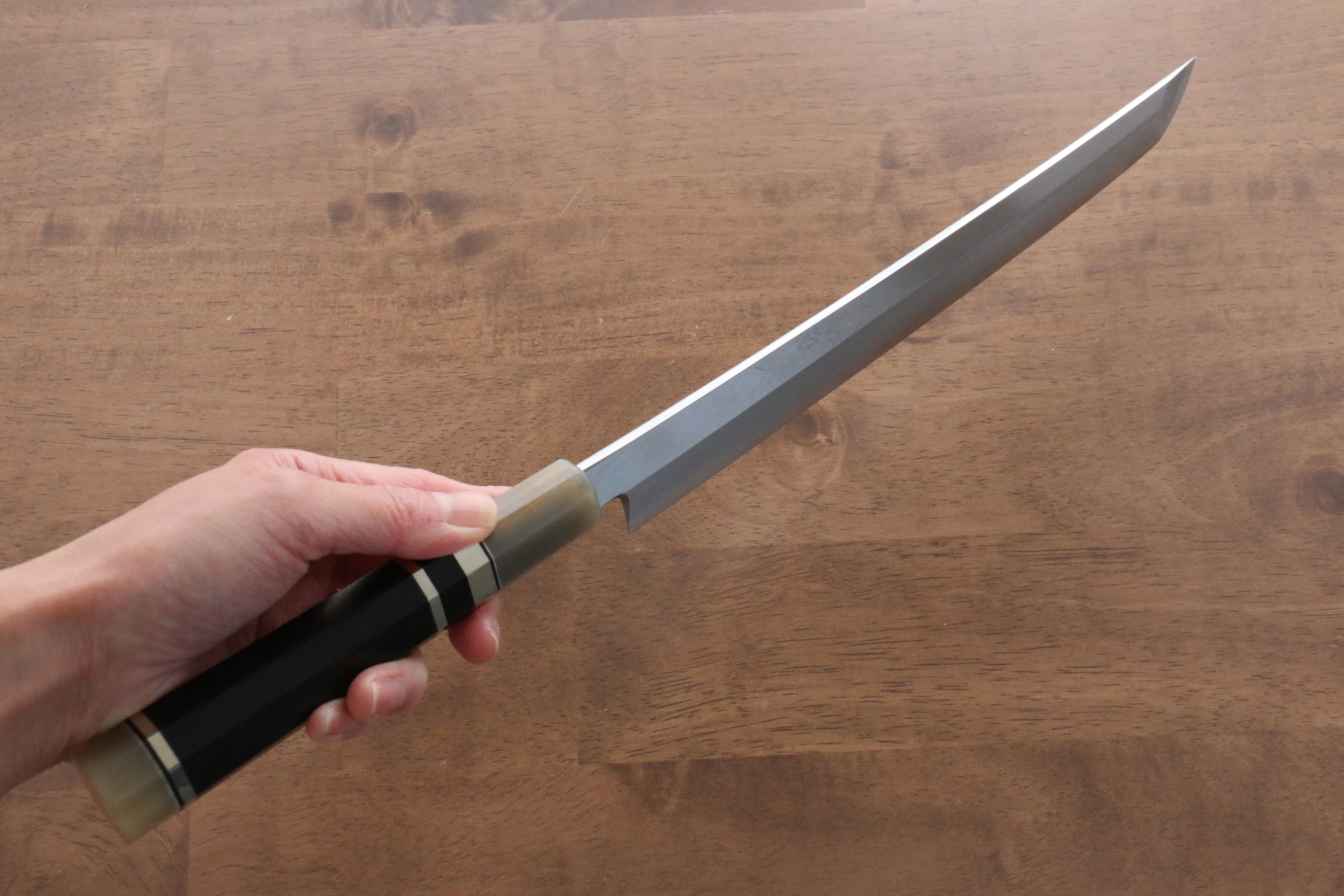 Premium Jikko Shiko White Steel Sakimaru Yanagiba 270mm Japanese Sushi Knife - Ebony Wood Handle with Double Ring Design - Perfect for Sushi Chefs & Japanese Cuisine Preparation
