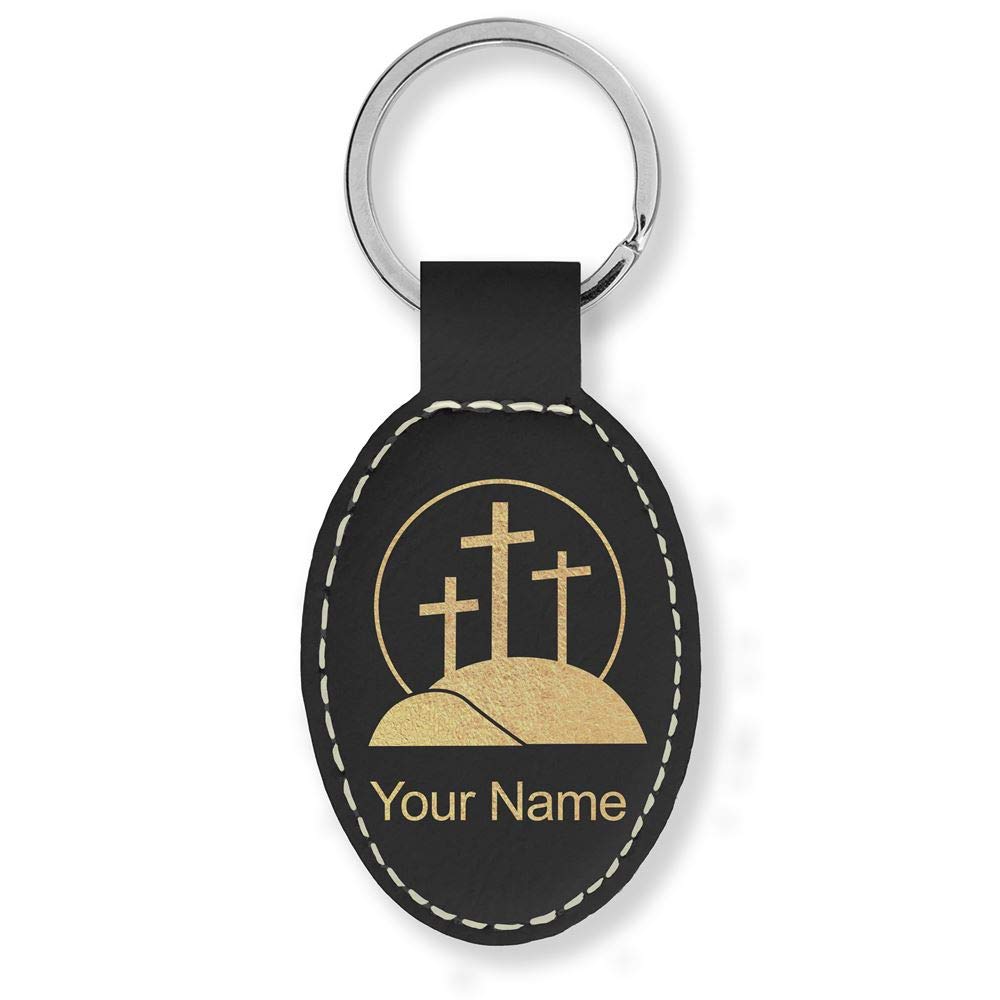 Personalized LaserGram Oval Keychain with Calvary Cross Engraving - Custom Name Gift for Men & Women - Perfect for Travel, Keys, and Everyday Carry