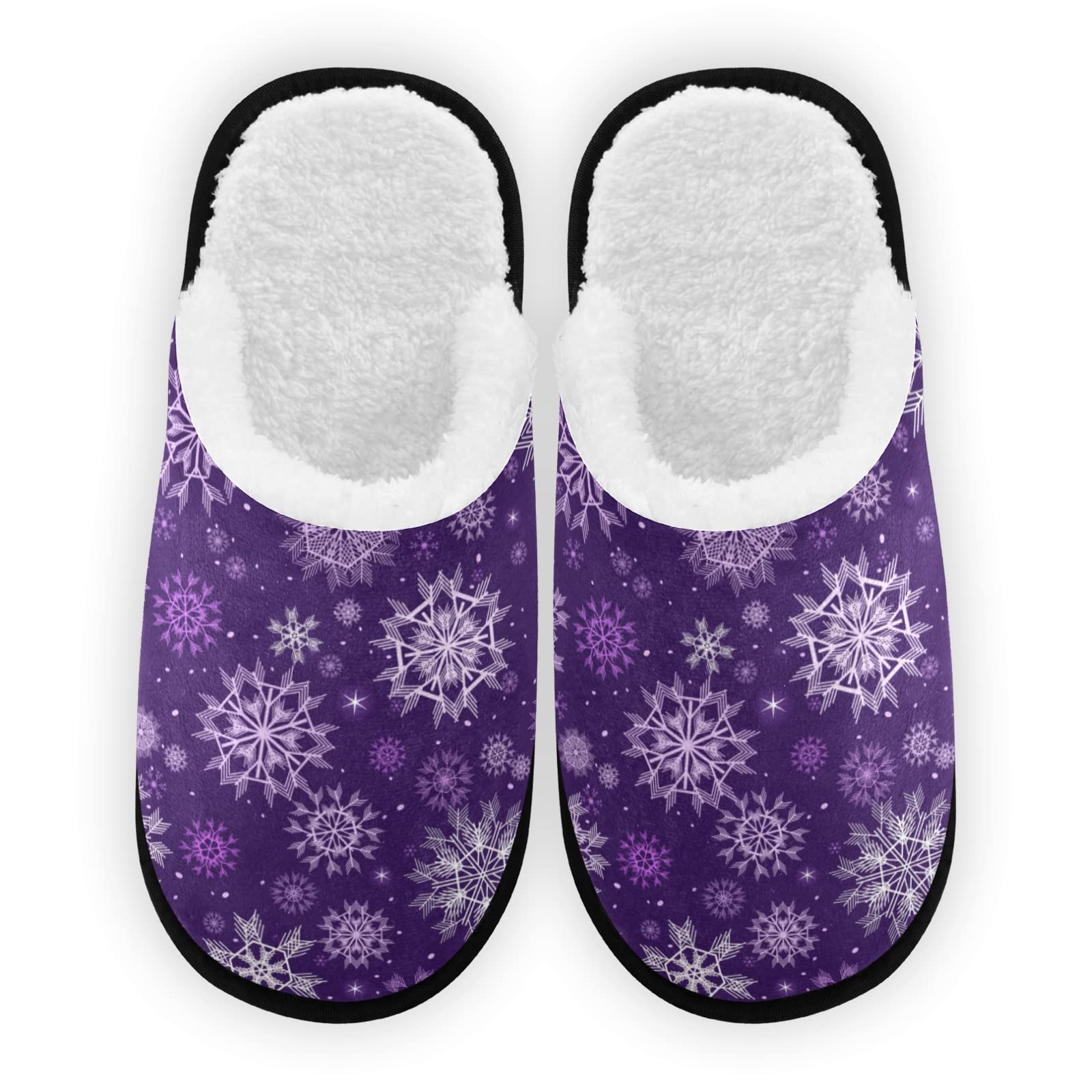 Dalzium Purple Indoor House Slippers for Women & Men - Warm Non-Slip Sole Closed Toe Snowflake Design - Cozy Home Shoes for Winter, Bedroom, Lounge & Gift Giving