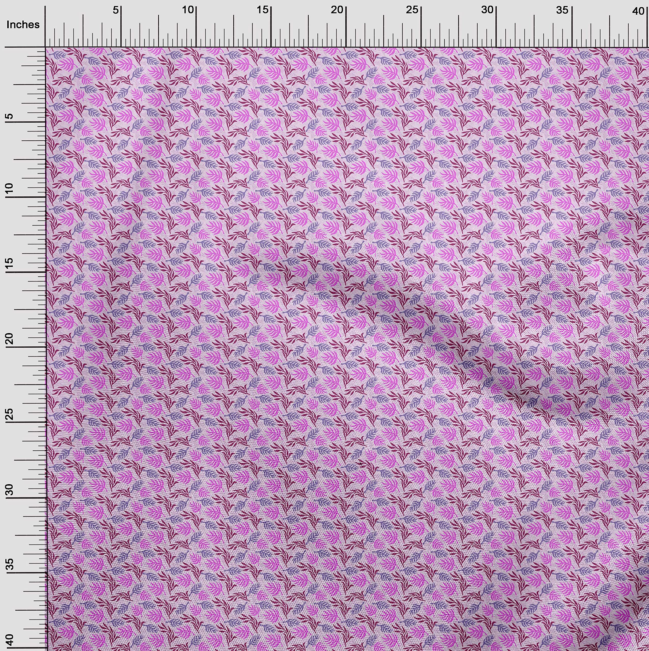 oneOone Polyester Lycra Fuschia Pink Leaf Print Fabric - 56 Inch Wide Dress Material by The Yard | Perfect for DIY Dresses, Skirts & Home Decor Projects