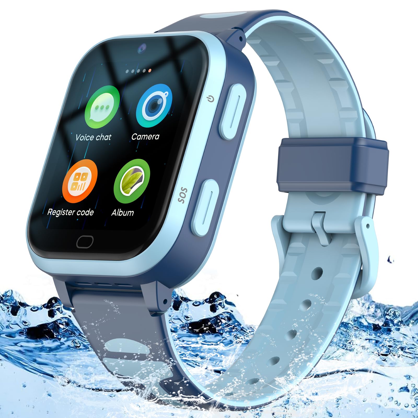 4G GPS Smart Watch for Kids - Waterproof Kids Phone Smartwatch with WhatsApp & Line, Real-Time Tracking, Pedometer, Video Call, SOS Alarm, Camera & Voice Message - Perfect Gift for Boys & Girls (Blue) - Ideal for School, Outdoor Play & Family Safety