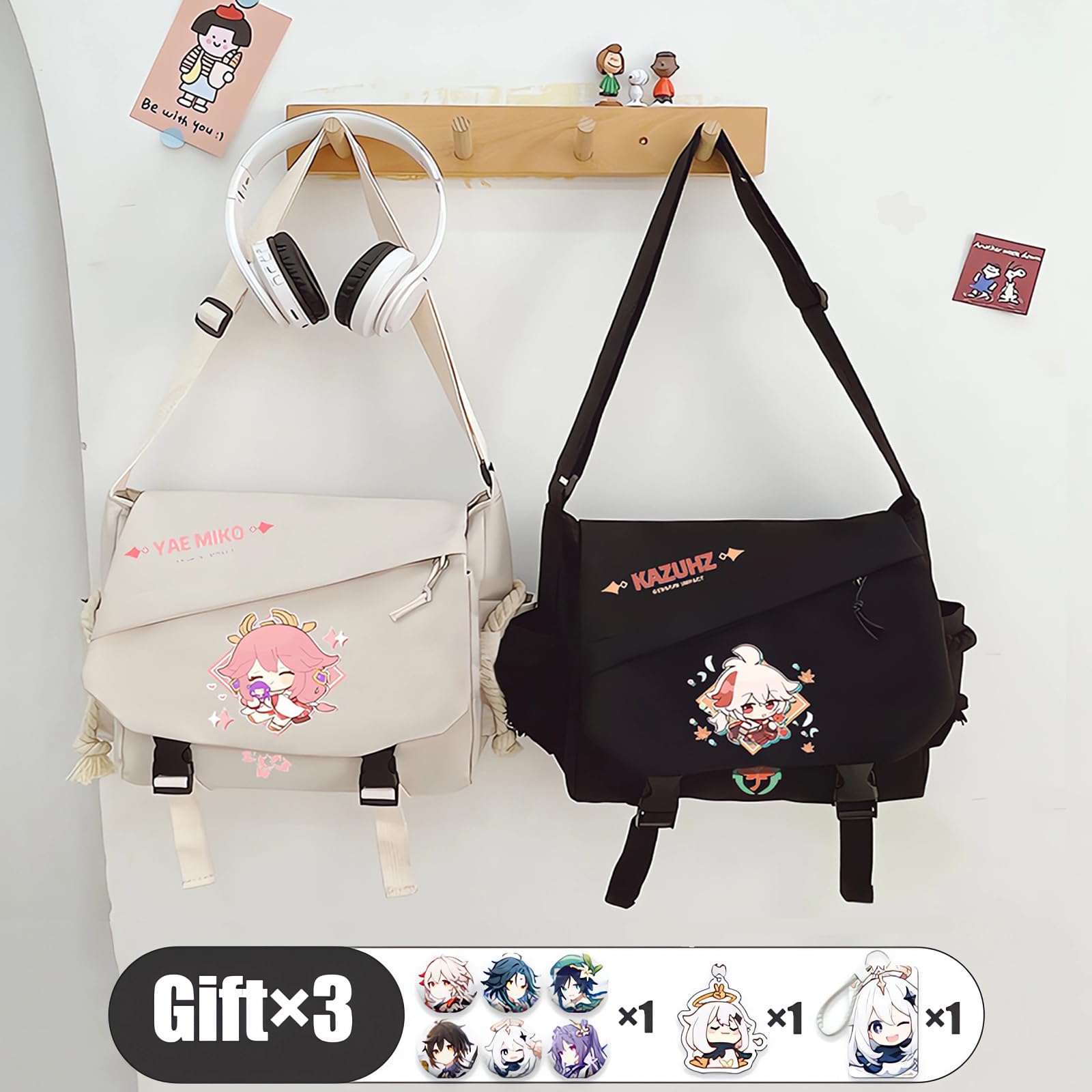 Genshin Impact Kaedehara Kazuha Crossbody Bag - Anime Gaming Shoulder Bag for Adults, Black Cosplay Purse | Perfect for Conventions, Travel & Daily Use