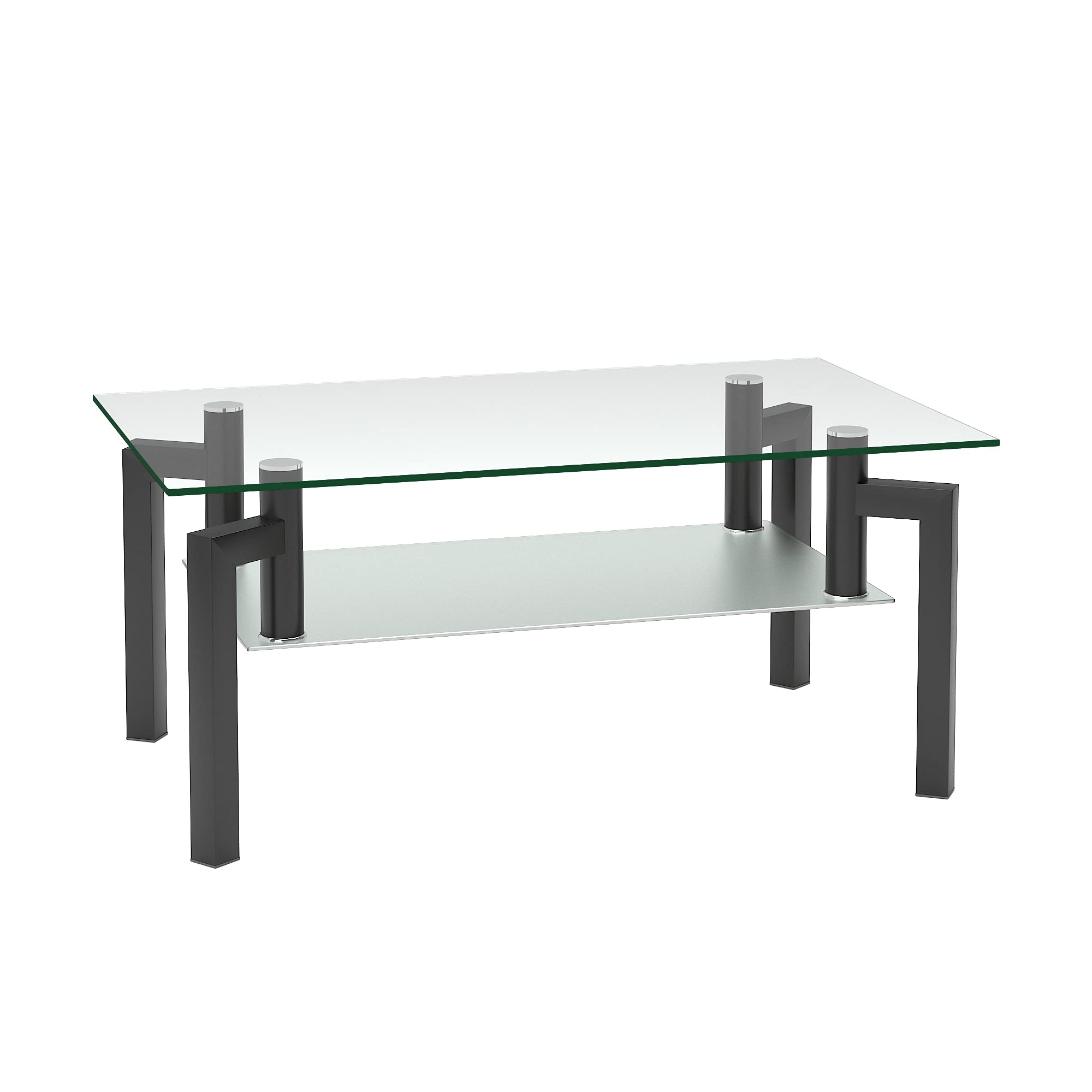 Modern Rectangle Black Glass Coffee Table - Clear Tempered Glass Center Table for Living Room, Stylish Side Table for Home Decor, Perfect for Lounge, Office, and Small Spaces