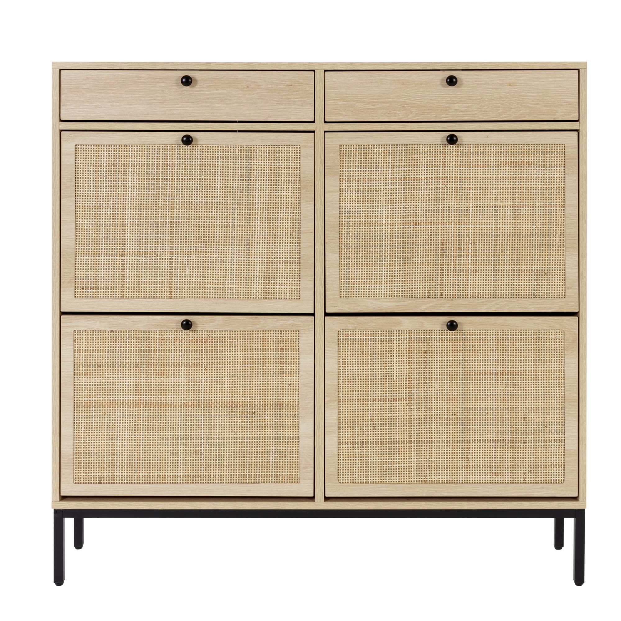 XIAO WEI Large Natural Rattan Shoe Storage Cabinet with 4 Flip Drawers, Freestanding Shoe Rack Organizer with Adjustable Shelf for Entryway, Living Room, Bedroom - Perfect for Home Organization and Space Saving