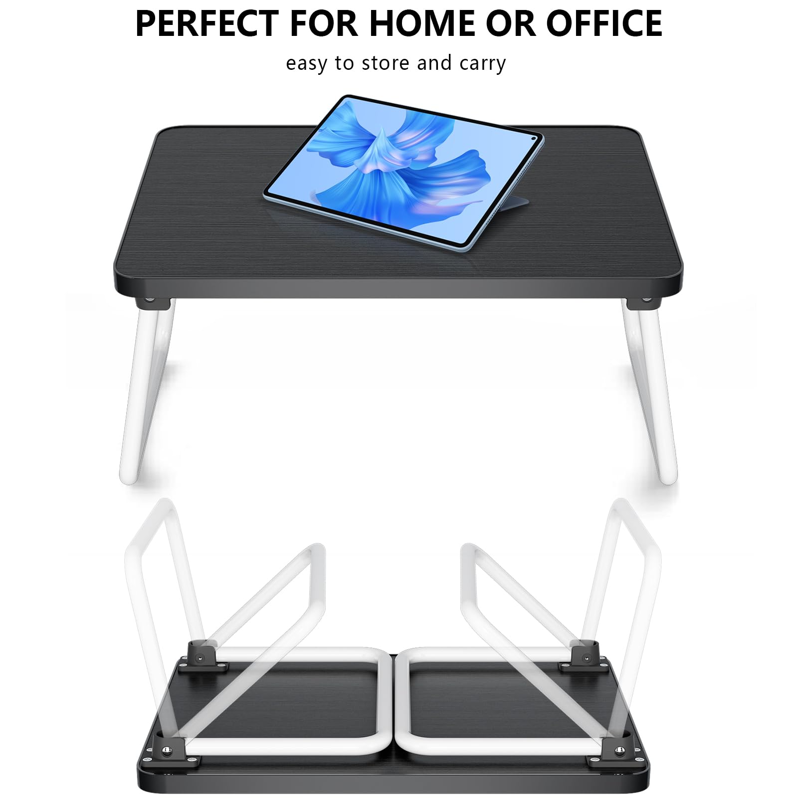 Foldable Laptop Desk for Bed & Couch - Portable Adjustable Lap Tray with Folding Legs, Lightweight Mini Table Stand for Working, Reading, Writing & Breakfast Serving (Black) - Perfect for Home Office, Dorm Room & Cozy Workspaces