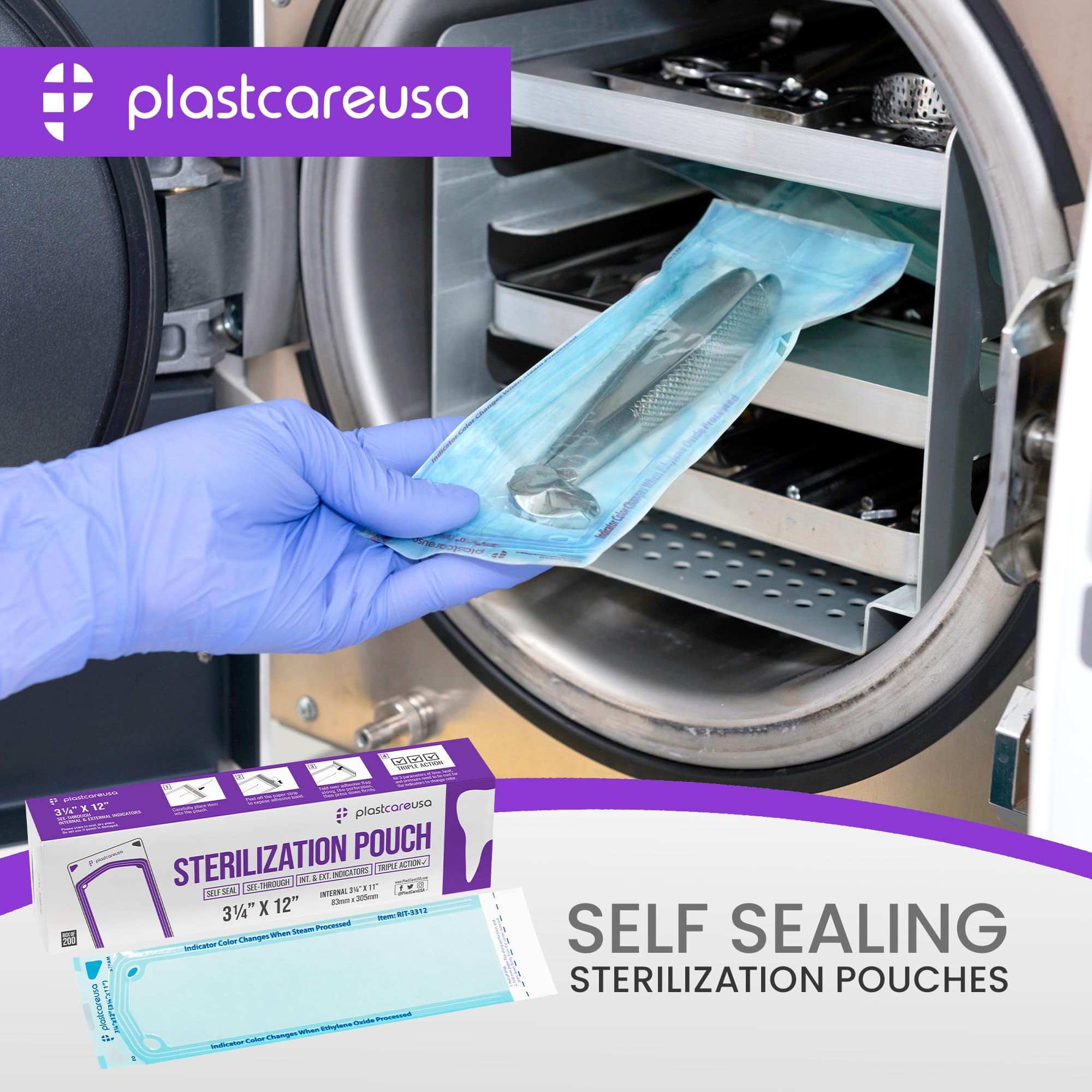 200 Pack 3.25 x 12 Inch Dental Autoclave Sterilization Pouches - Self-Sealing Sterilizer Bags for Dentist Tools, Surgical Instruments & Cleaning Equipment (1 Box) - Perfect for Dental Clinics, Hospitals & Medical Offices