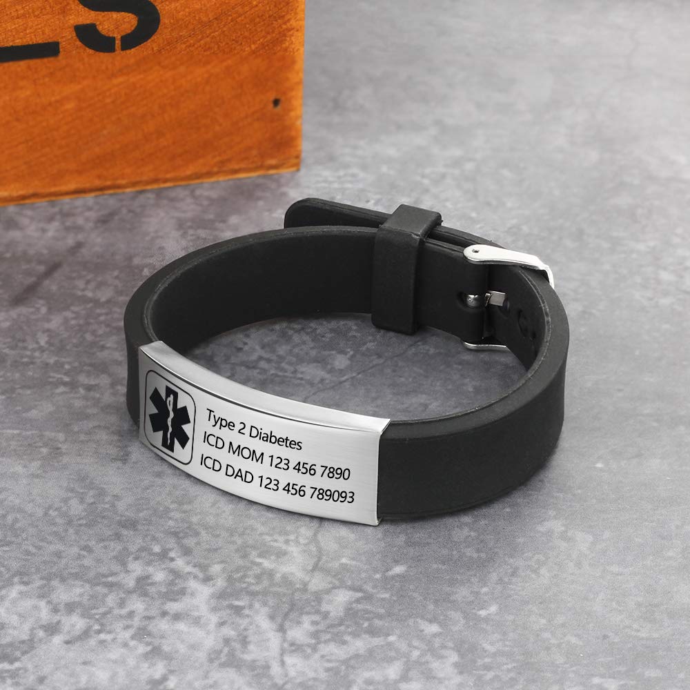 Adjustable Silicone Medical ID Bracelets for Women & Men - Personalized Sport Medical Alert Bracelets for Adults & Kids - Perfect for Running, Hiking, and Emergency Situations