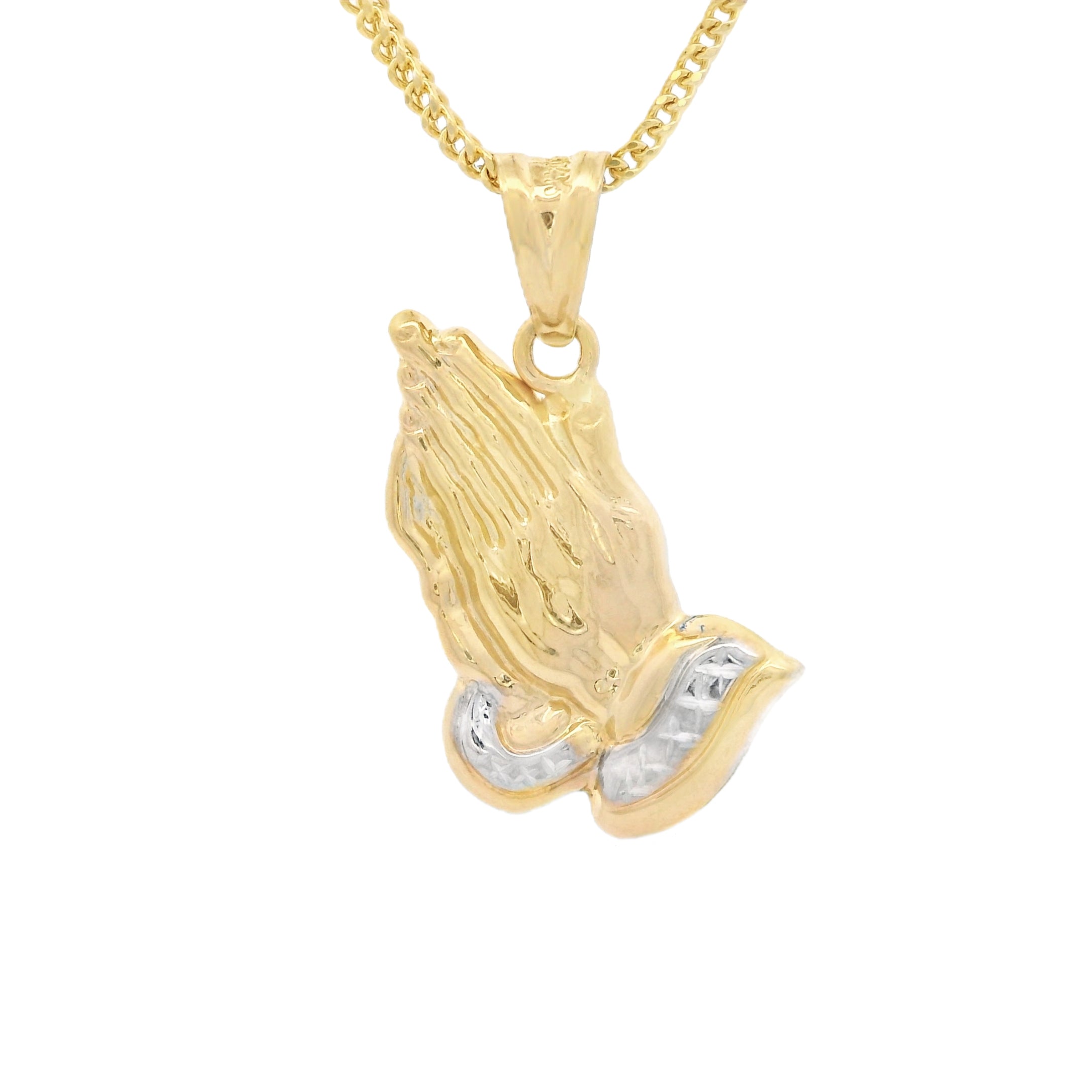 14K Gold Praying Hands Pendant with Hollow Franco Chain - 22 Inch Religious Jewelry for Men & Women - Perfect for Daily Wear, Gifts & Spiritual Occasions