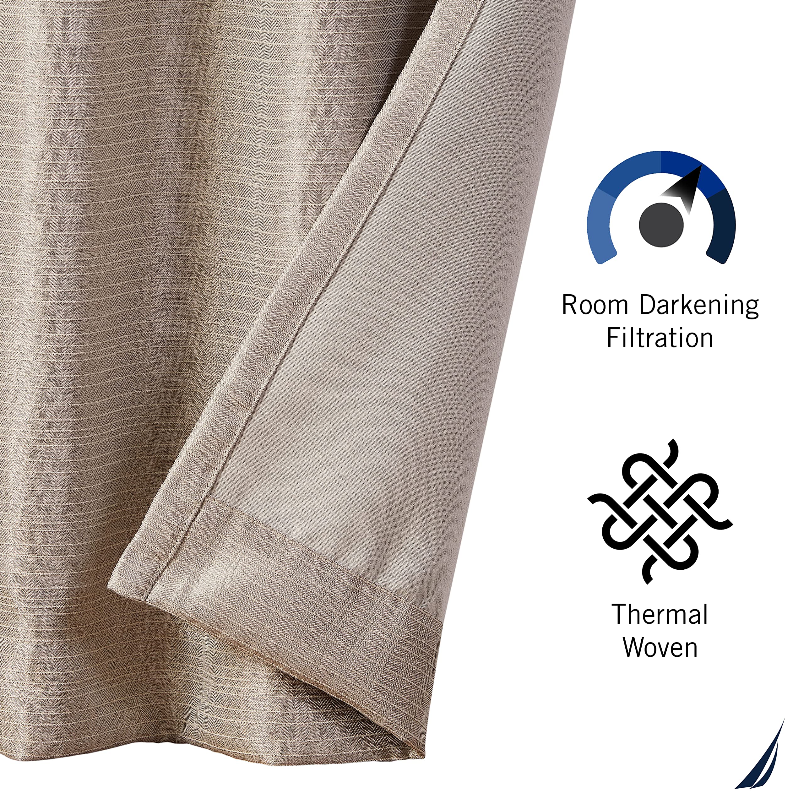 Nautica Robin Thermal Insulated Window Curtains - Room Darkening Woven Drapes Set of 2 (52x108 Inches), Natural Color for Living Room, Bedroom & Office - Energy Saving & Noise Reduction for Better Sleep & Privacy