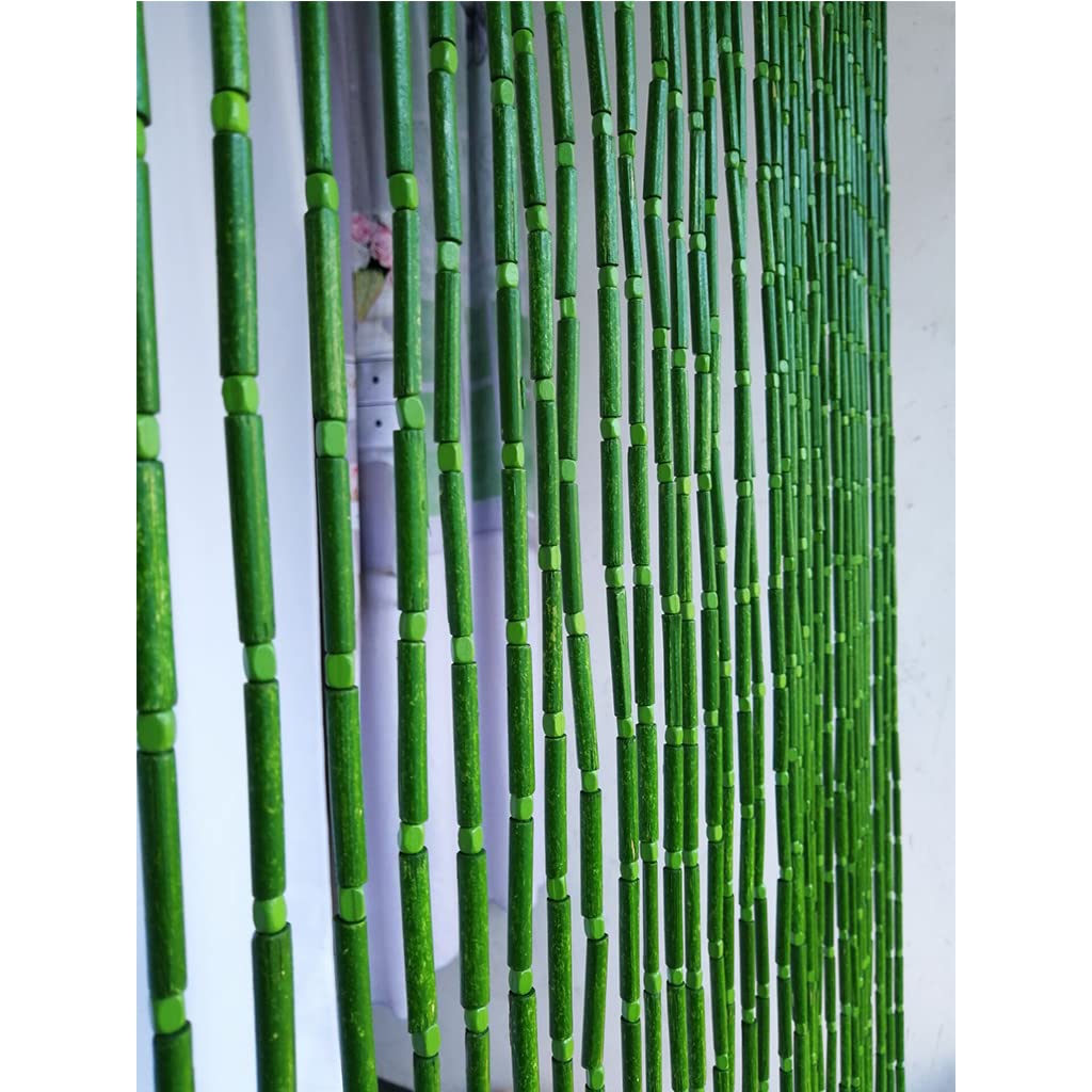 Eco-Friendly Bamboo Beaded Door Curtain - Natural Wood Room Divider for Bedroom Closet & Doorway (Green, 50 Strands 75x175cm) - Perfect for Boho Home Decor, Asian-Inspired Spaces & Privacy Partitions
