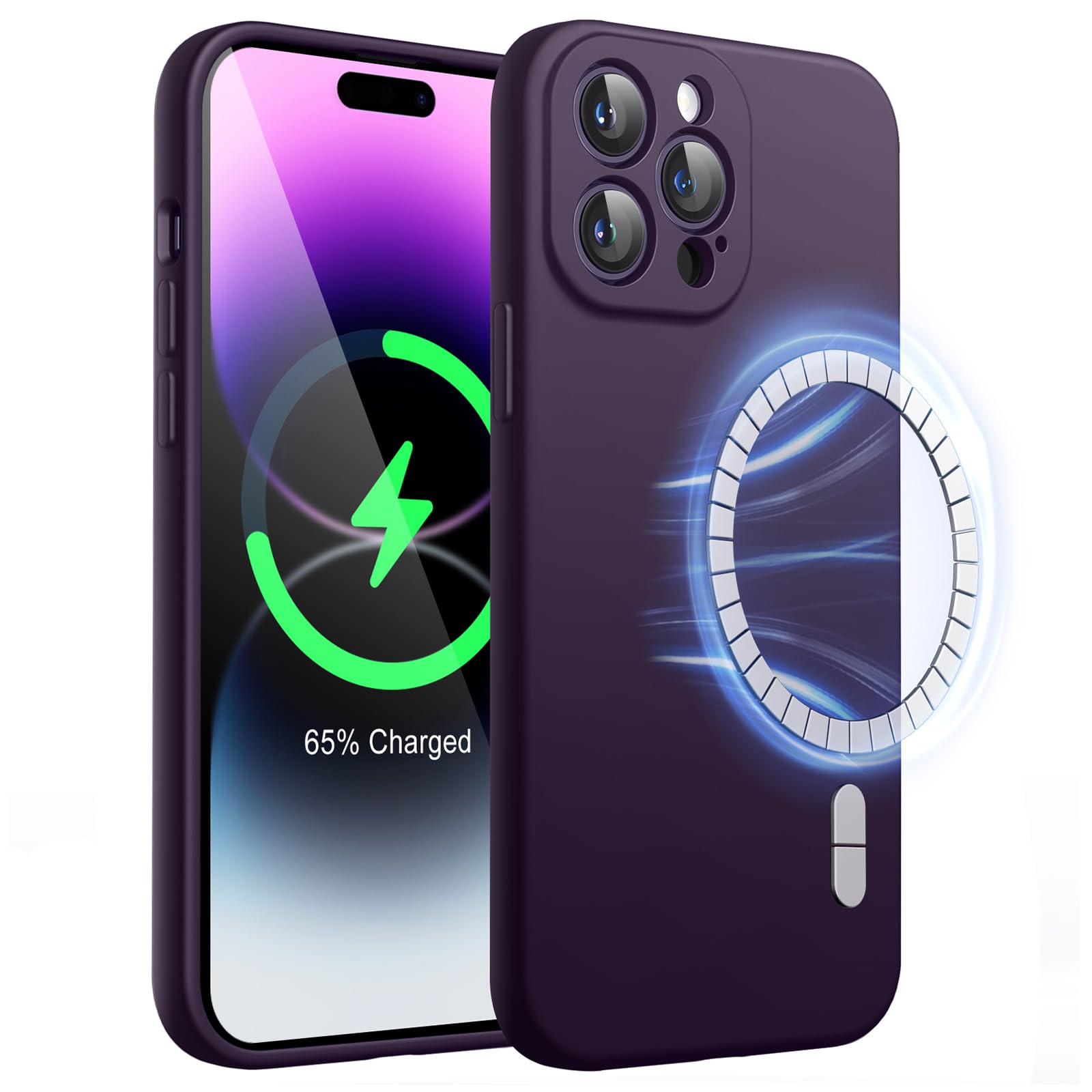 JETech Magnetic Silicone Case for iPhone 14 Pro 6.1-Inch | MagSafe Compatible | Full Camera Protection | Shockproof & Scratch-Resistant Cover (Deep Purple) | Perfect for Daily Use, Travel & Outdoor Activities