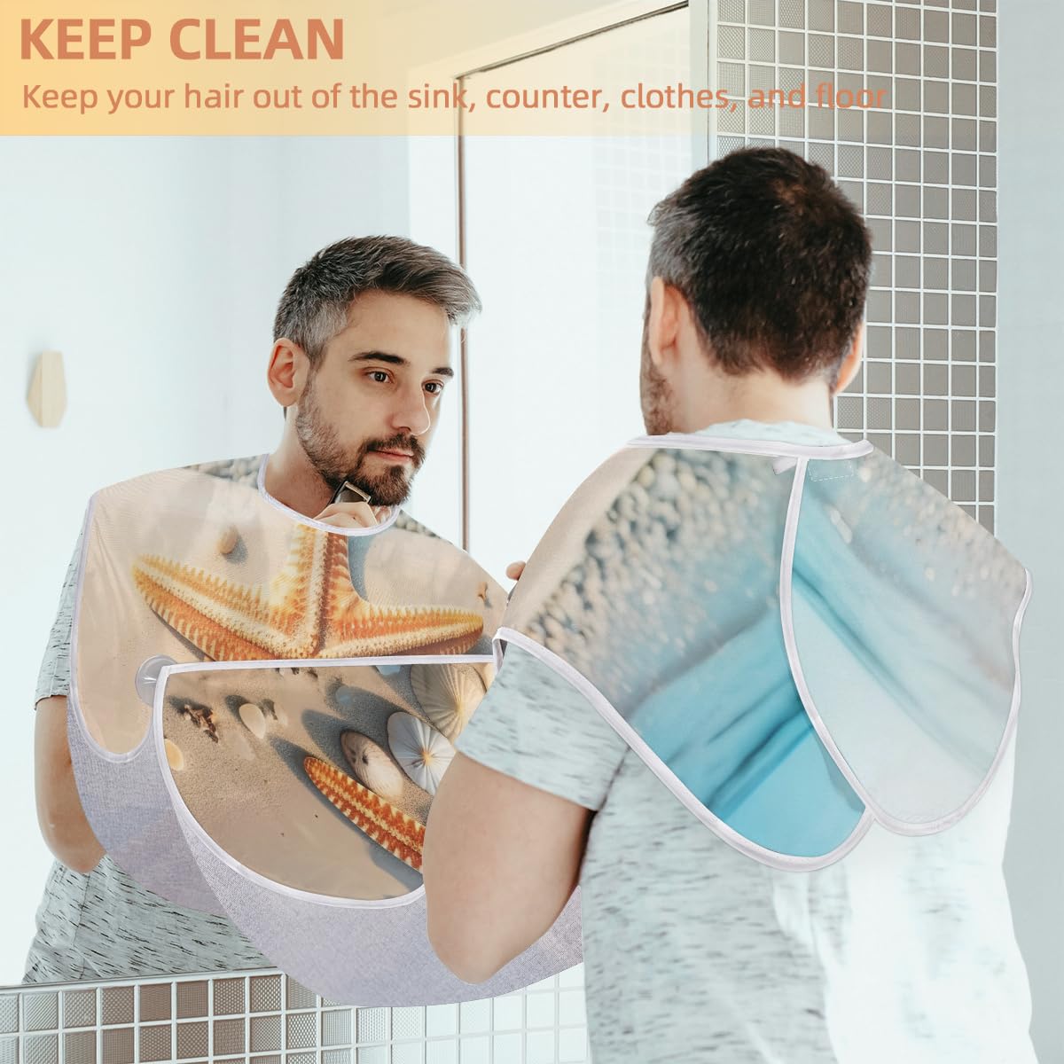 Men's Beach Starfish Summer Beard Shaving Bib - Waterproof Hair Dye Apron for Barbers & Stylists - Sink Hair Catcher for Beard Trimming & Lineup - Perfect Gift for Men's Grooming & Salon Use