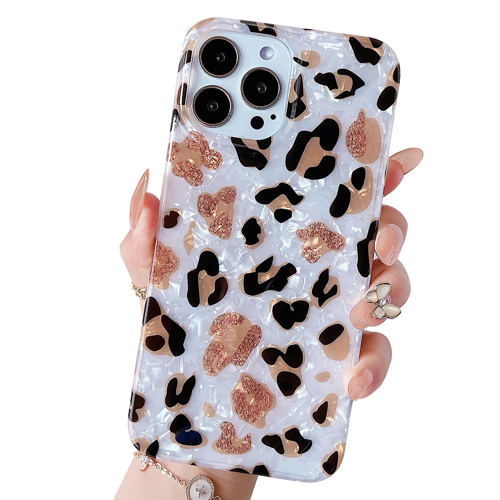 Jmltech iPhone 13 Pro Max Case - Slim Silicone Protective Cover with Glitter Leopard Print, Glass Screen Protector Included | Cute Girly Design for Women | Perfect for Daily Use, Work & Travel