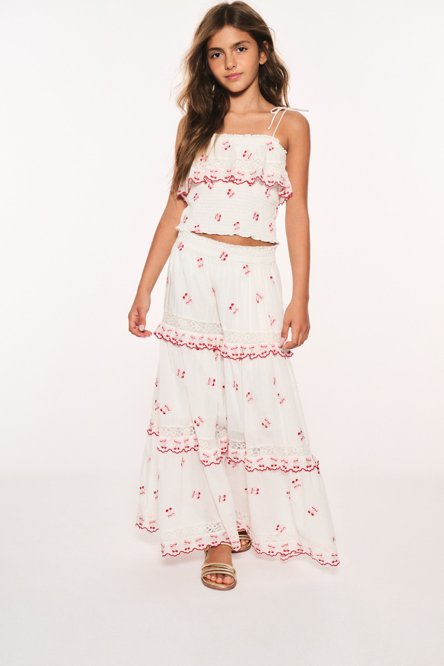 Girls Zinna Cotton Cherry Print Maxi Skirt - Flowy Summer Dress for Beach, Vacation & Casual Outings