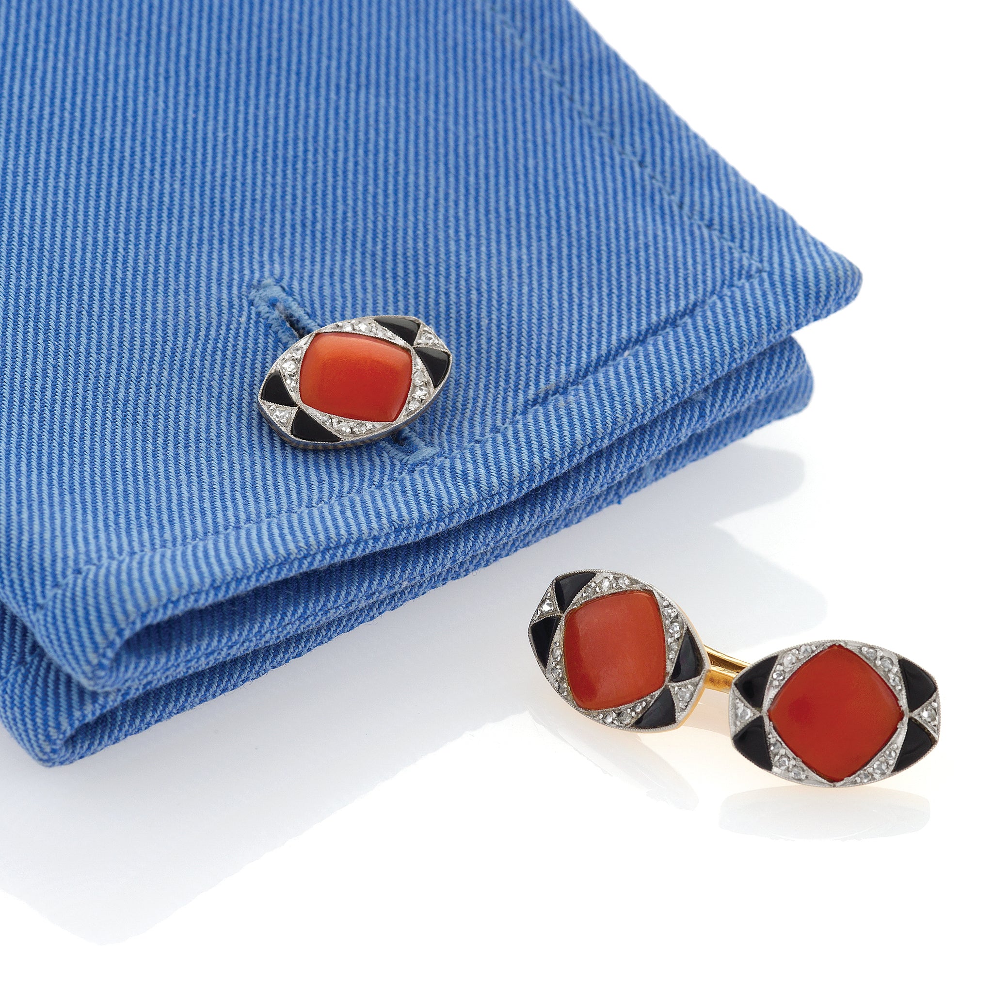 Elegant Coral and Onyx Double Sided Cufflinks for Men - Perfect for Weddings, Business Meetings & Formal Events