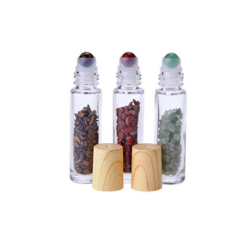 10ml Glass Roller Bottles with Gemstone Roller Balls - Essential Oil Roller Bottles for Travel, Aromatherapy & Perfume - Includes Crystal Chips Inside (10 Pack) - Perfect for DIY Essential Oils, On-The-Go Aromatherapy & Gift Giving