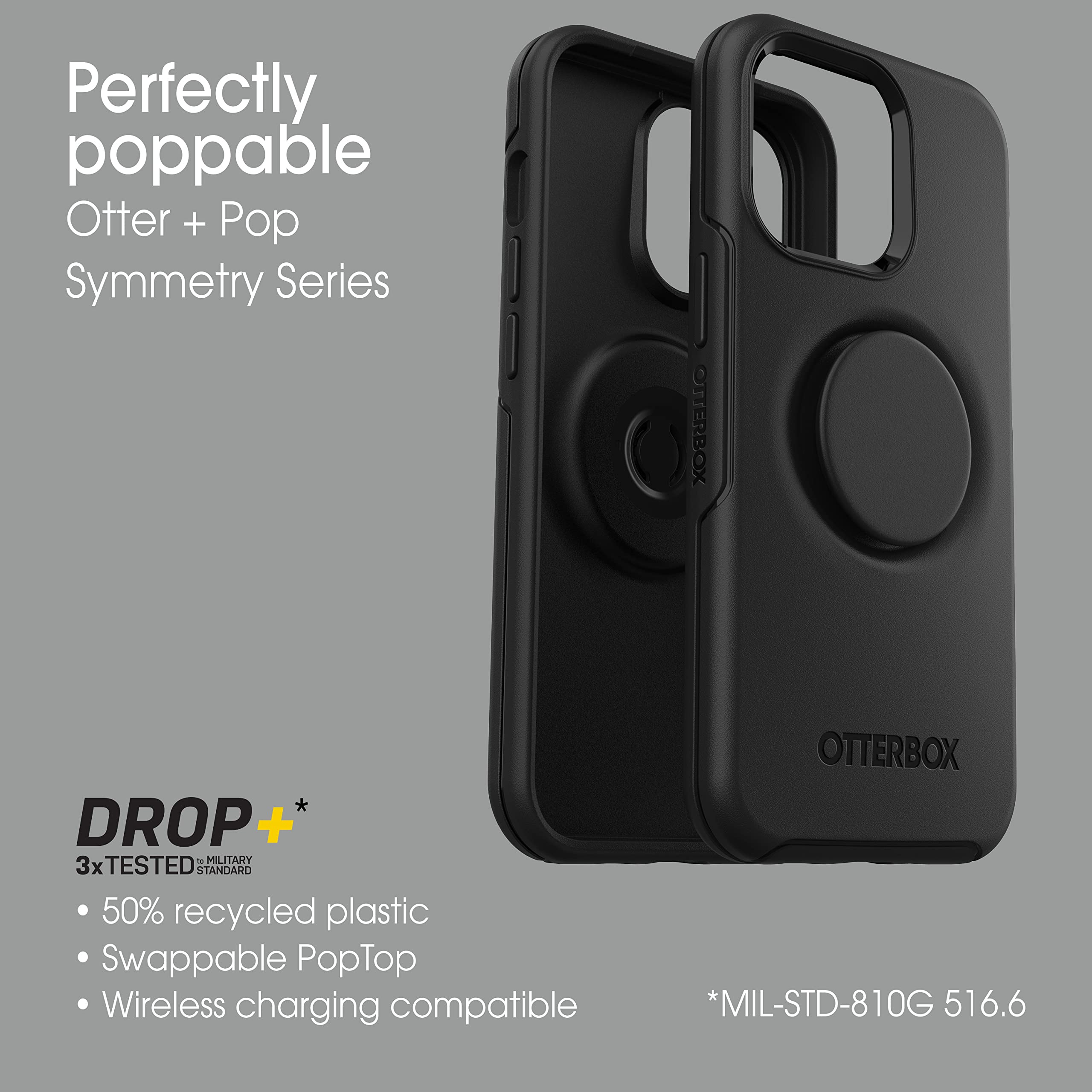 OtterBox iPhone 13 Pro Otter + Pop Symmetry Series Clear Case with Built-in PopSockets Grip - Slim Protective Cover with Raised Edges for Camera & Screen Protection | Perfect for Everyday Use, Commuting & Travel