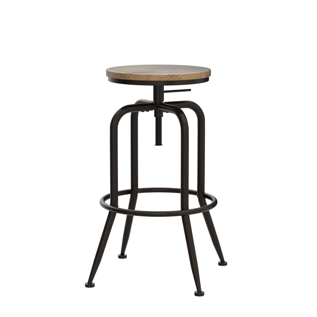 Industrial Bar Stools Set of 2 - Adjustable Height Metal Swivel Bar Stools with Footrest, 27-30 Inch Counter Height Bar Chairs for Kitchen Island, Coffee Bar & Home Pub - Heavy Duty & Space Saving Design