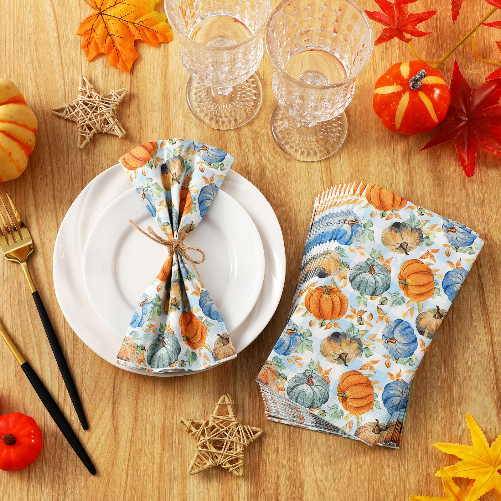 100PCS Fall Pumpkin Napkins - 3-Ply Disposable Thanksgiving Napkins & Guest Towels | Decorative Paper Napkins for Bathroom, Kitchen, Home Decor | Perfect for Autumn Parties, Thanksgiving Dinner & Seasonal Home Decoration