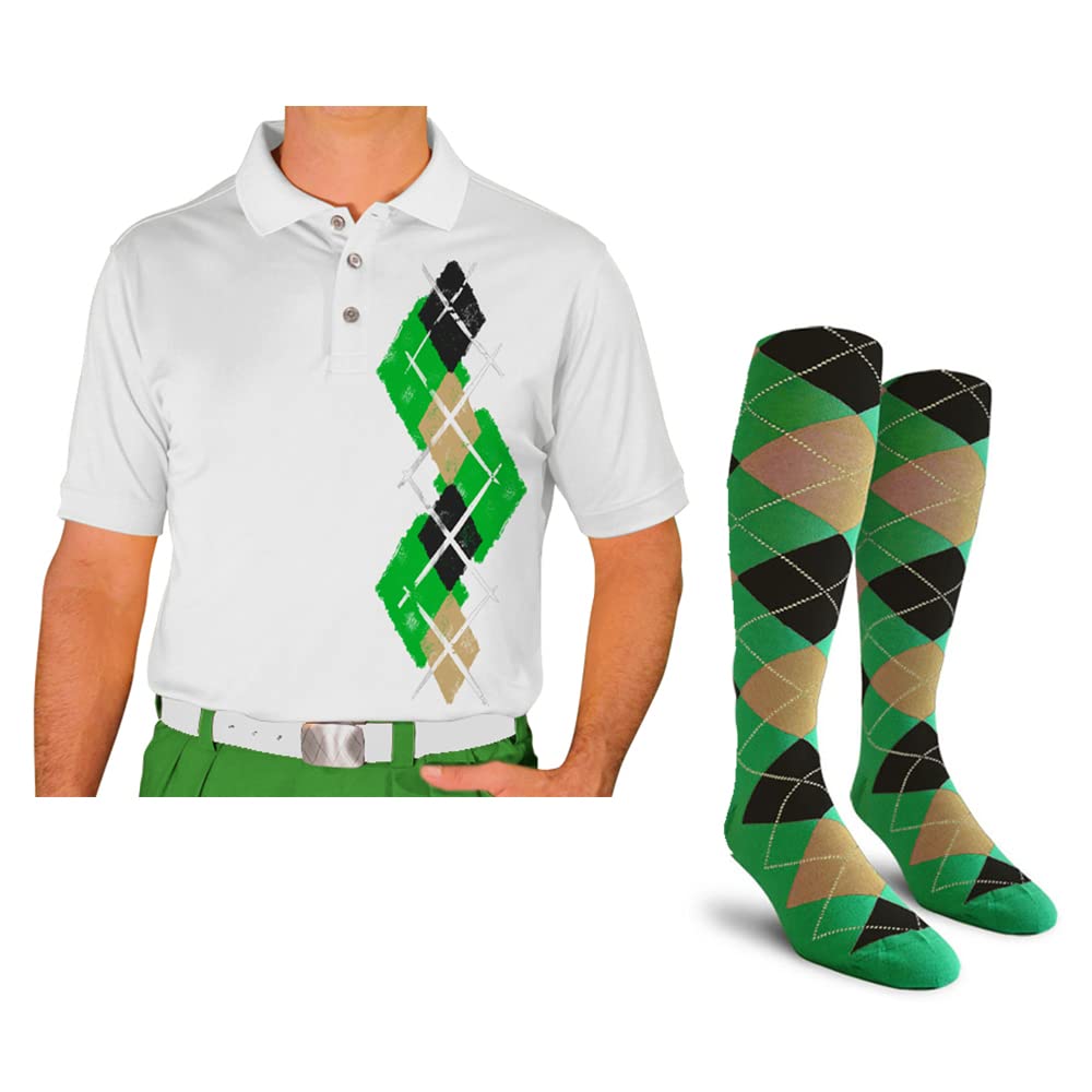 Men's Dry Fit Short Sleeve Graphic Golf Polo Shirt with Socks - Argyle Paradise Design (AAA-ZZZ) | Moisture Wicking Performance Tee for Golf, Tennis & Casual Wear
