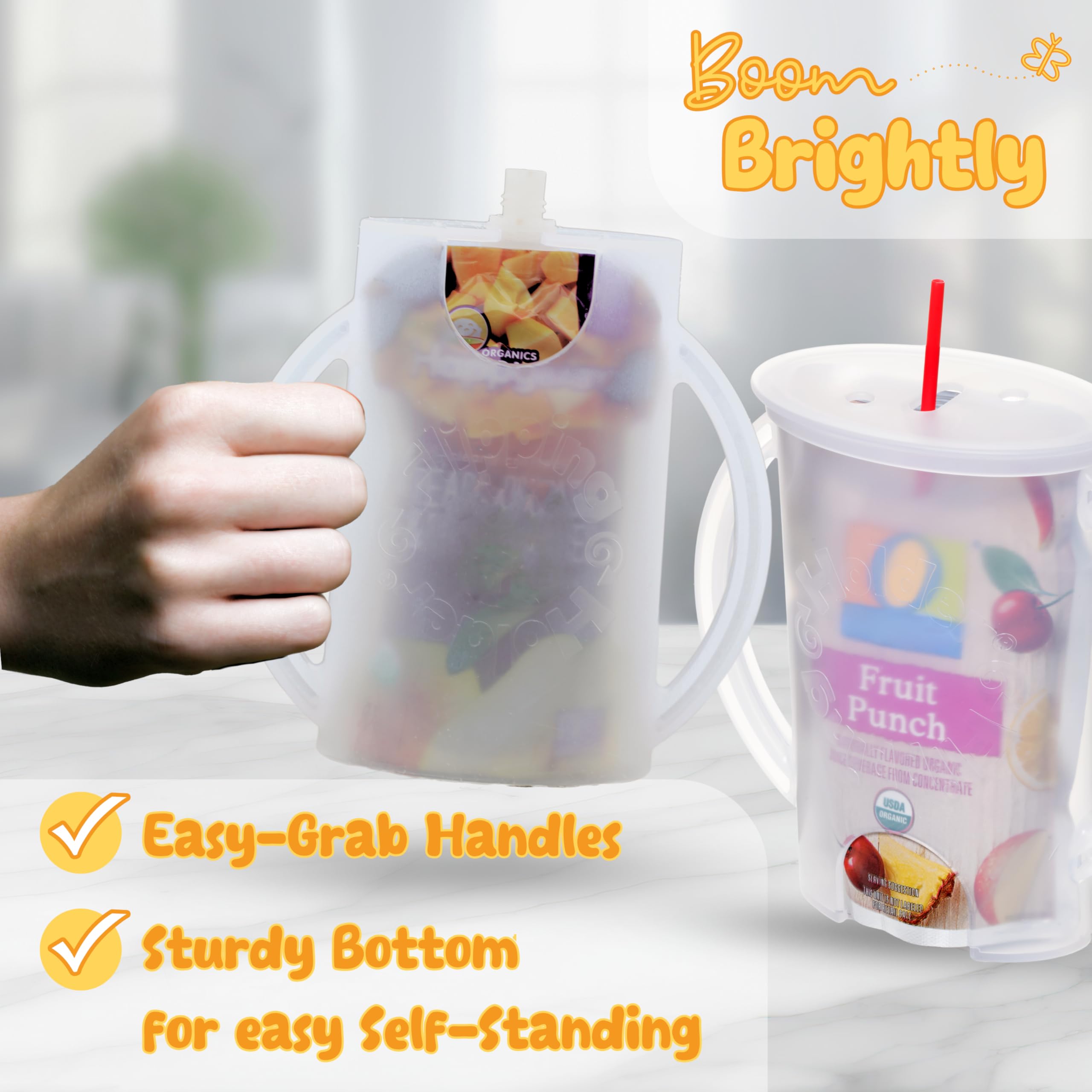 Boom Brightly Easy-Hold Eating Aid for Food Pouches, Juice Boxes & Smoothie Pouches - Perfect for Kids, Toddlers & Adults with Limited Mobility - Ideal for Snacking, Travel & On-the-Go Meals