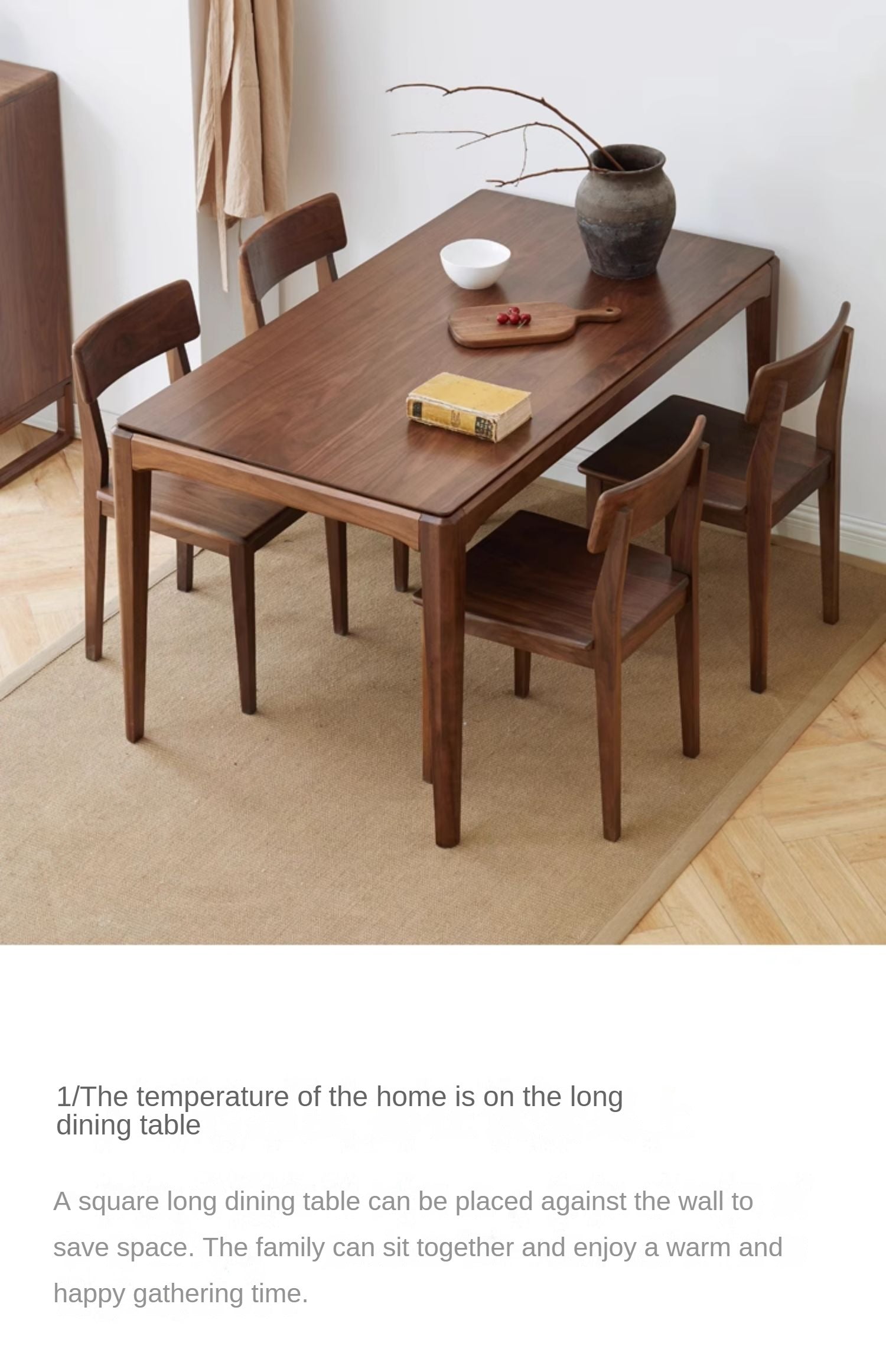 Premium Black Walnut & Ash Solid Wood Modern Nordic Dining Table - Elegant Light Luxury Design for Home, Restaurant, and Office Use