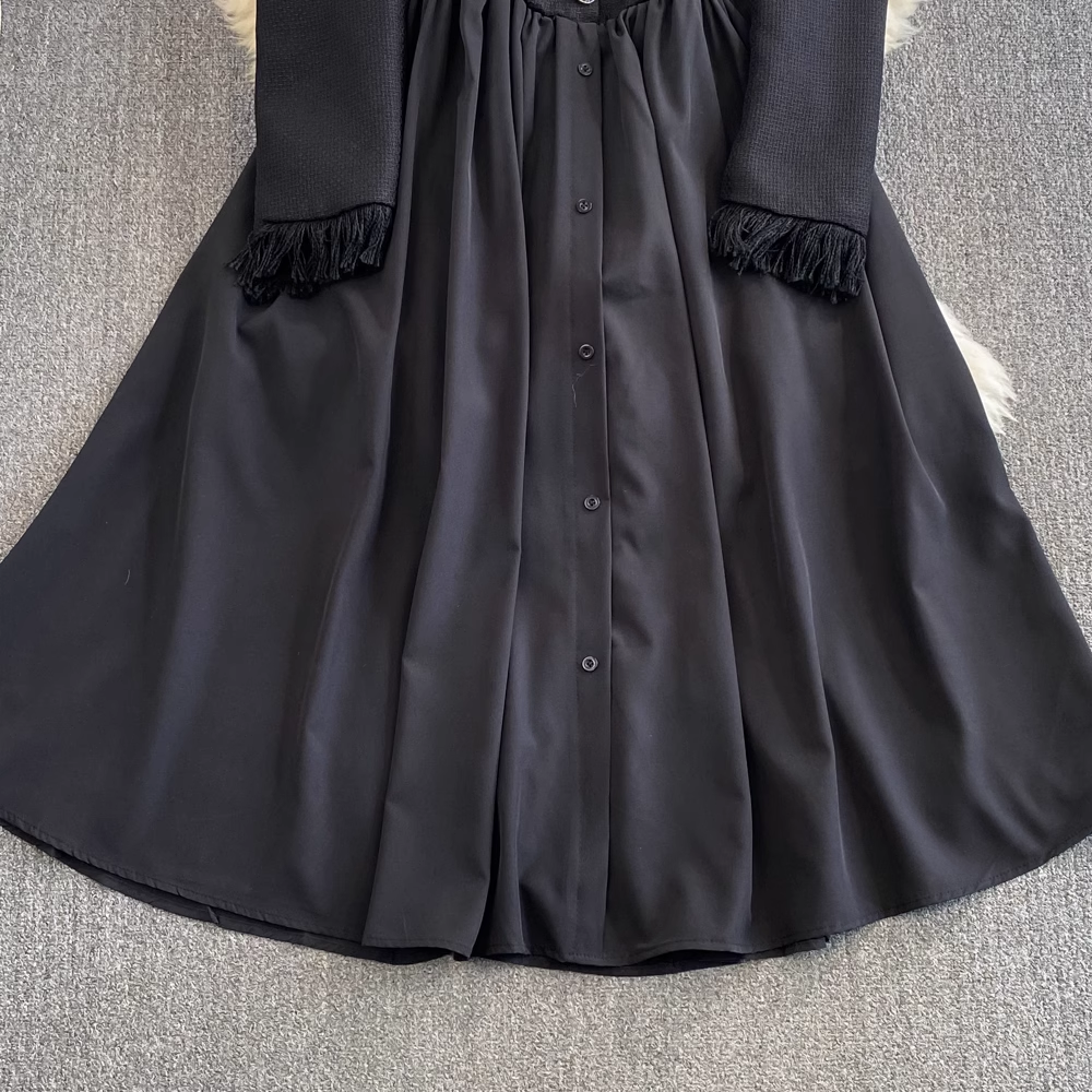 Women's Long Sleeve Fringed A-Line Puffy Dress - Round Neck Winter & Autumn Fashion Dress for Parties, Dates & Holiday Events