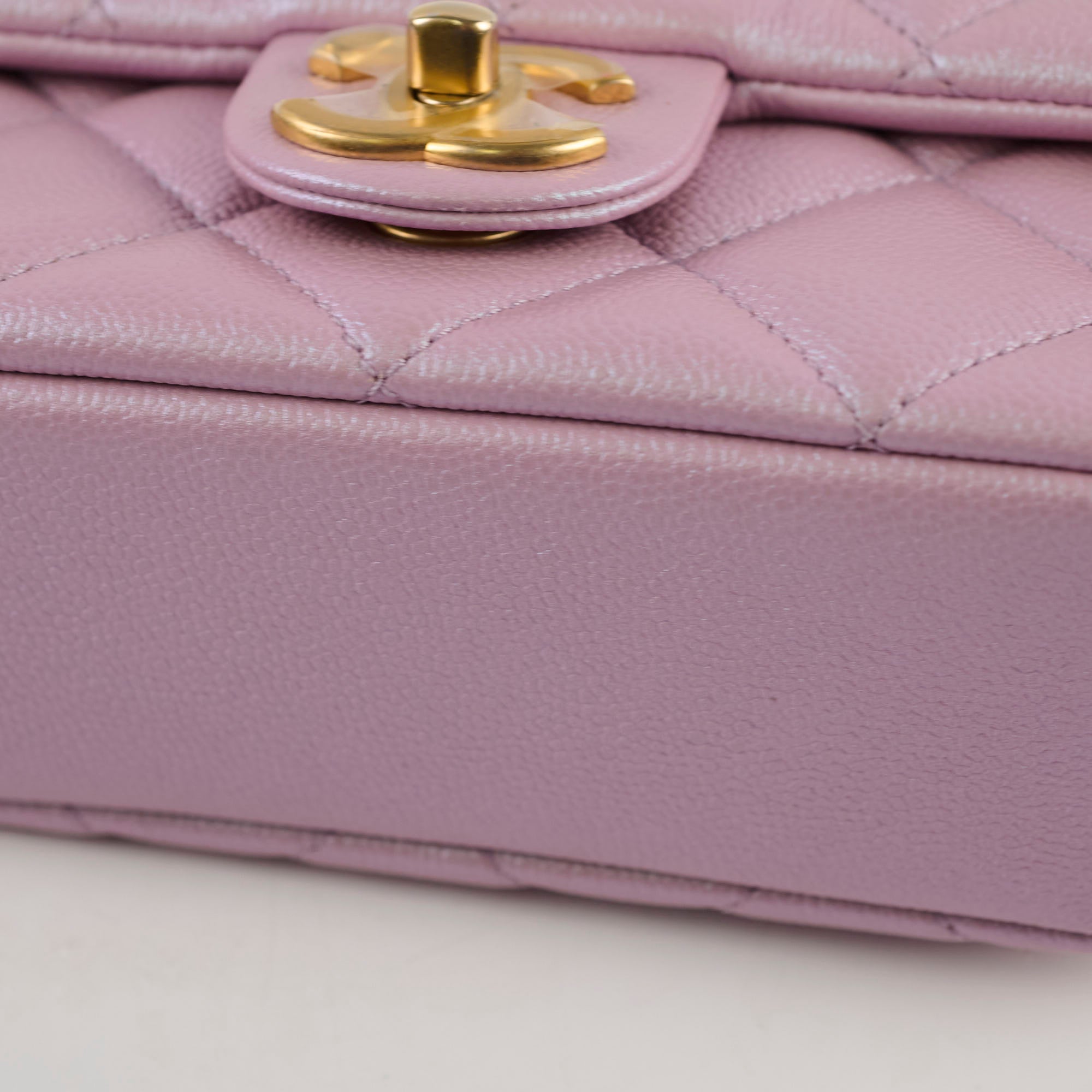 Chanel Caviar Leather My Perfect Square Mini Bag Iridescent Pink with Microchip - Perfect for Evening Parties, Weddings & Special Occasions