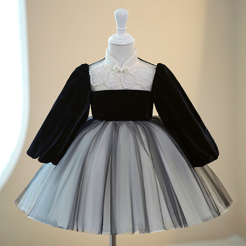 Elegant Black Button Catwalk Princess Dress for Baby Girls - Toddler Birthday Party Outfit | Perfect for Special Occasions, Photoshoots & Holiday Events