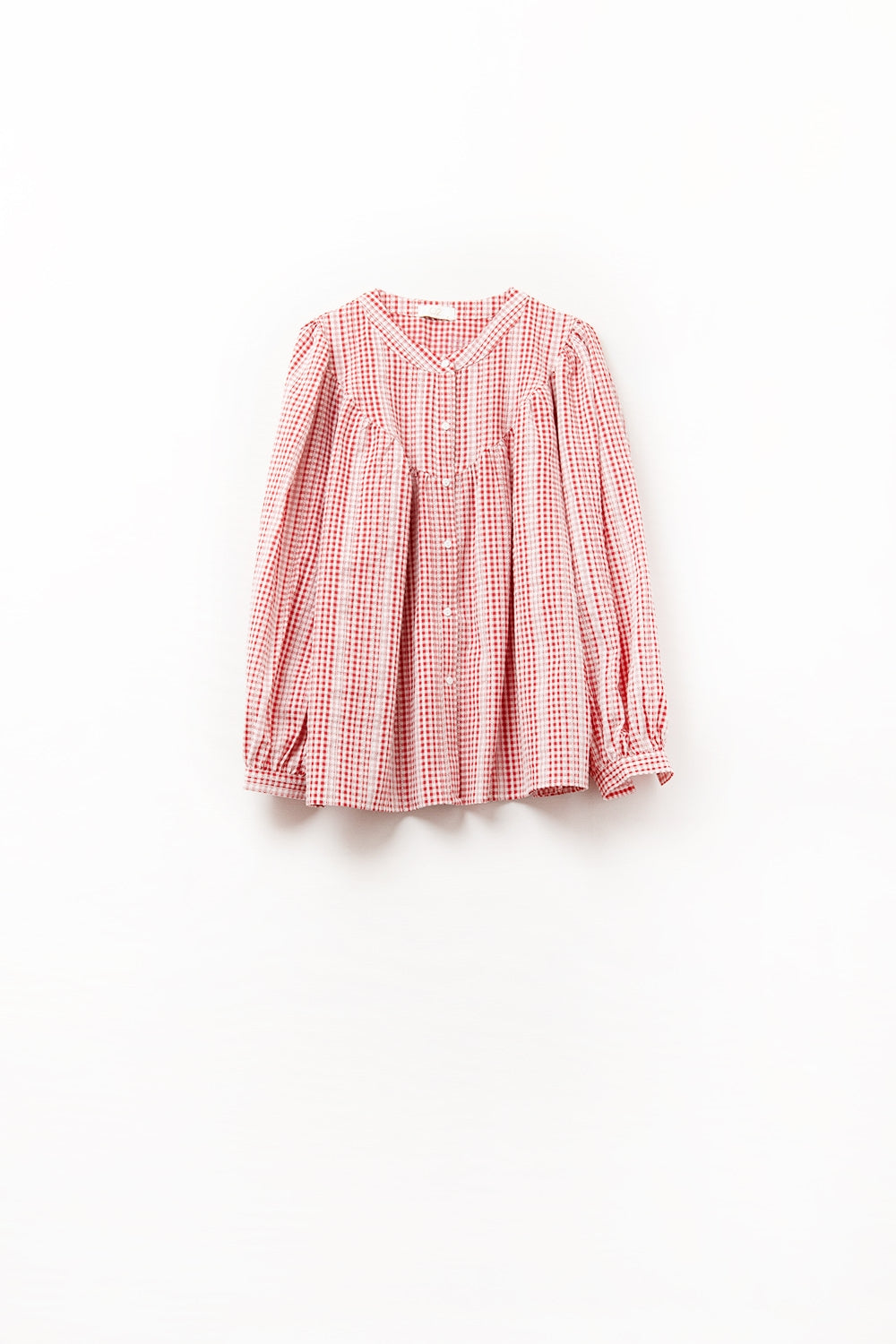 Red and White Vichy Check Floral Print Sleeveless Collarless Blouse for Women - Perfect for Casual Outings, Summer Dresses & Office Wear