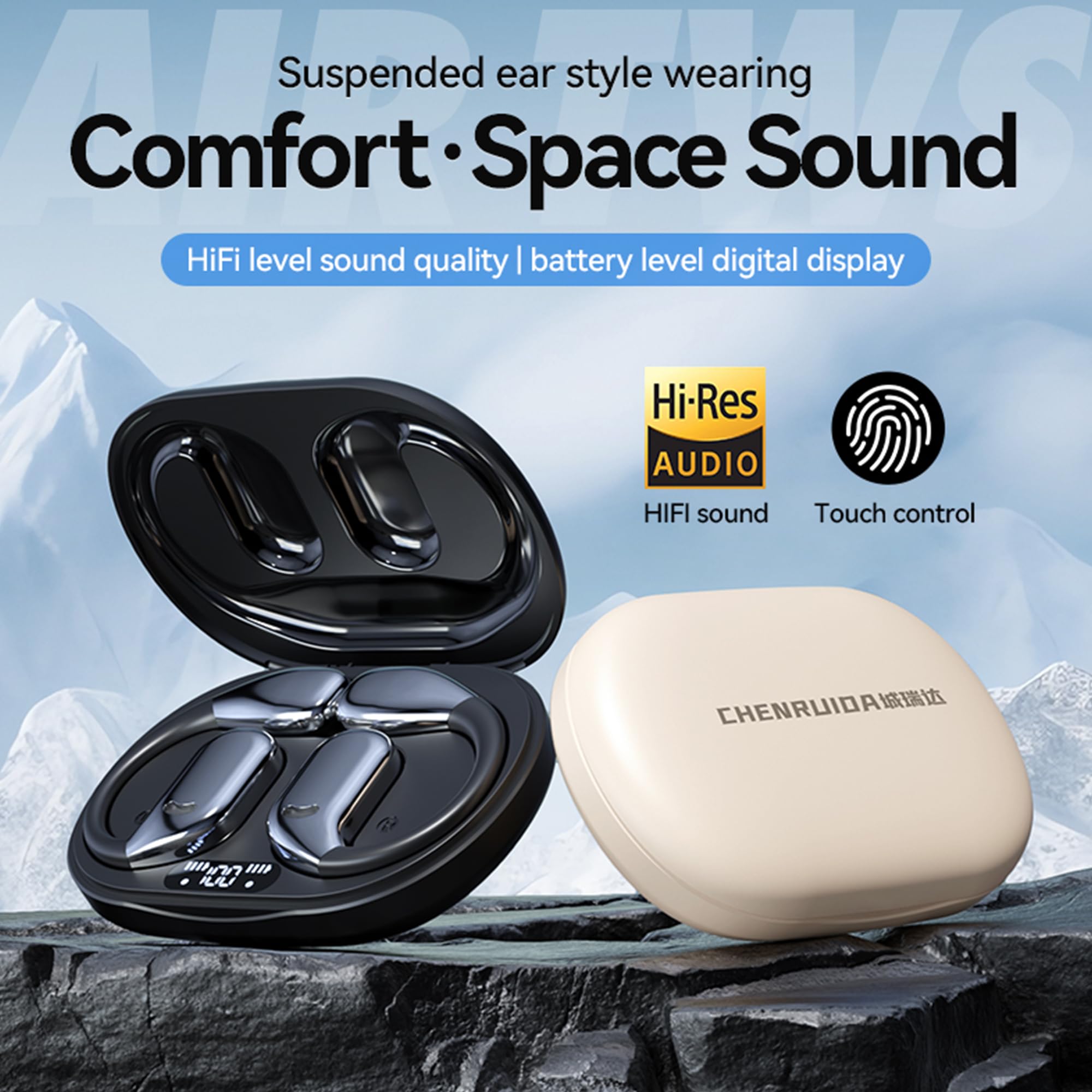 AI Translation Earbuds Wireless Bluetooth - Real-Time 3-in-1 Language Translator with Two-Way Open Ear Design, HD Sound & Noise Canceling - Perfect for Travel, Business Meetings & Multilingual Conversations